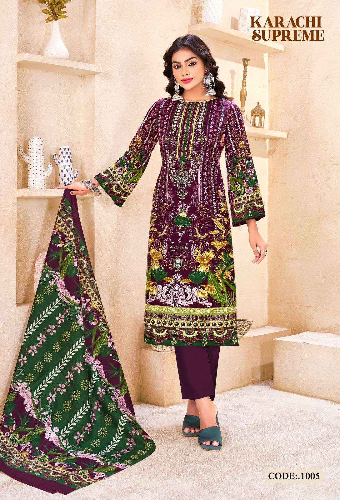 Vandana Karachi Supreme 1 Cotton Dress Material Wholesale Surat Market ( 8 pcs Catalogue )