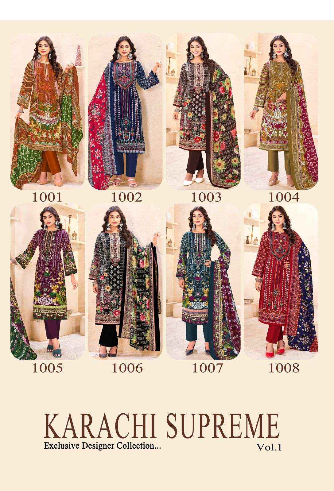 Vandana Karachi Supreme 1 Cotton Dress Material Wholesale Surat Market ( 8 pcs Catalogue )