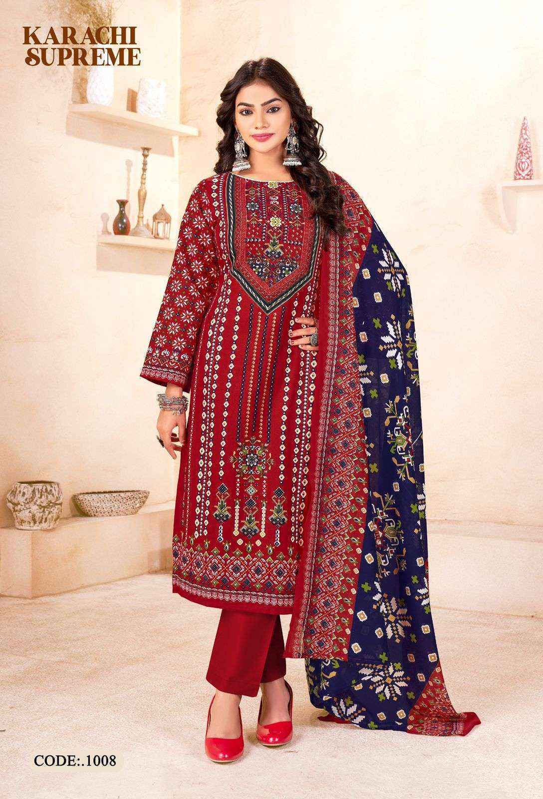 Vandana Karachi Supreme 1 Cotton Dress Material Wholesale Surat Market ( 8 pcs Catalogue )