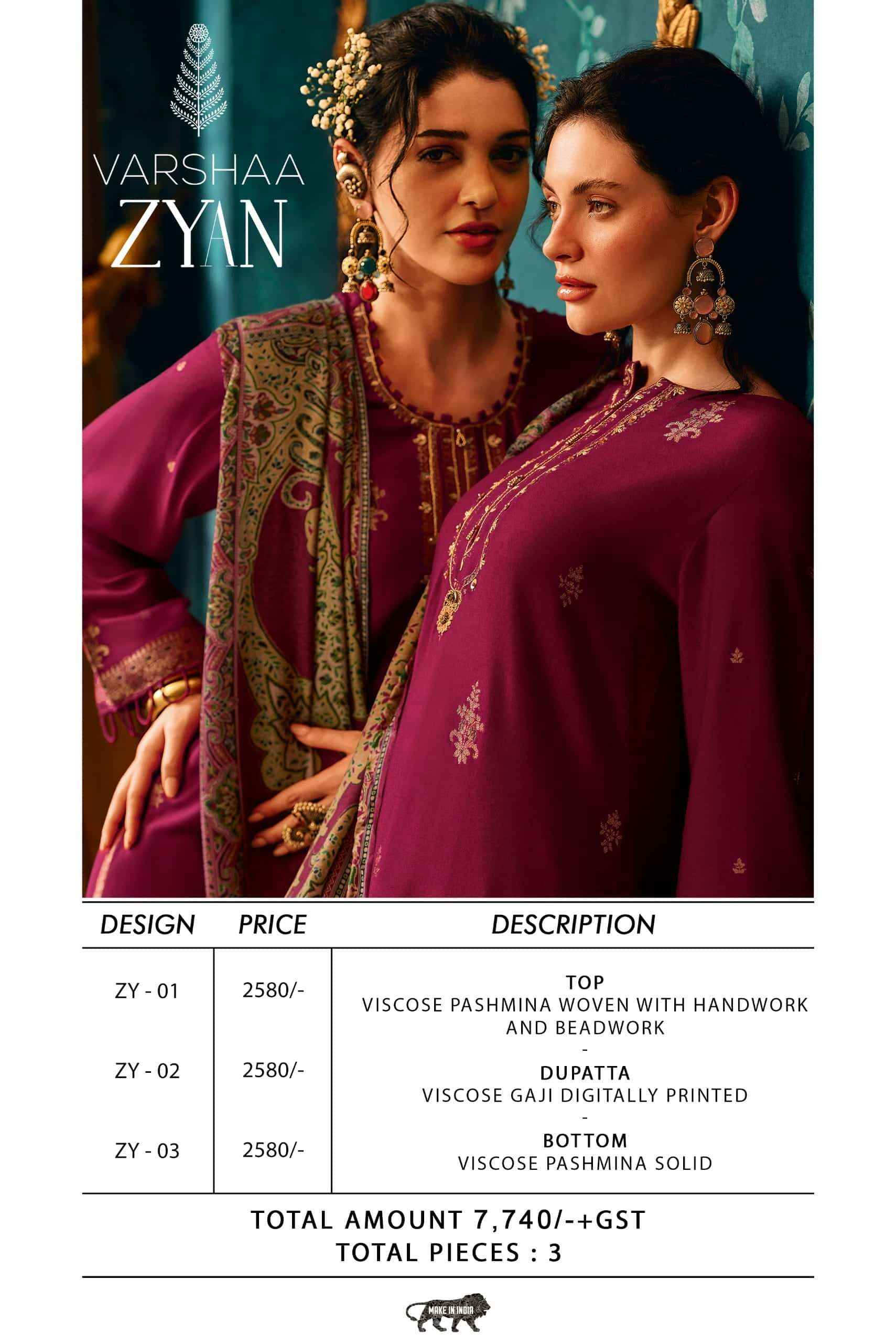 Varsha Zyan Winter Collection Fancy Ladies Suit Wholesale Price  ( 3 Pcs Catalog )
