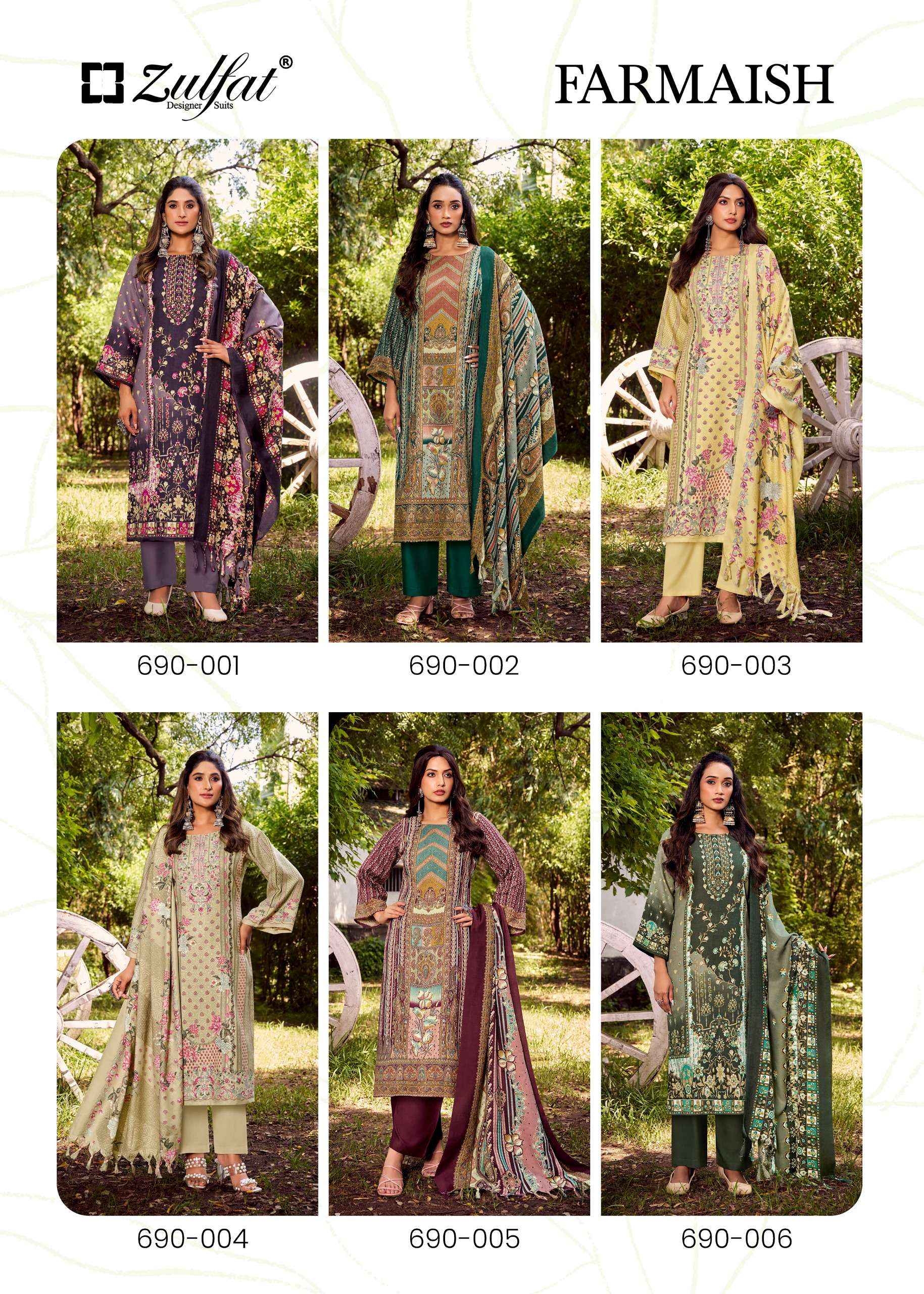 ZULFAT DESIGNER FARMAISH PASHMINA DIGITAL PRINT SALWAR SUIT ( 6 PCS CATALOGUE )