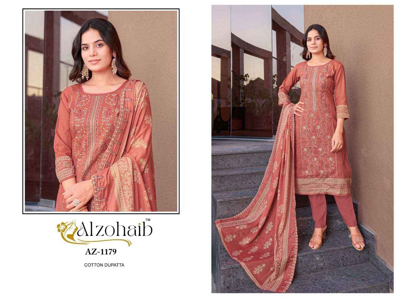 AL ZOHAIB DESIGN NO - 1179 PURE COTTON PRINT HEAVY EMBROIDERED PATCH PAKISTANI SALWAR SUIT