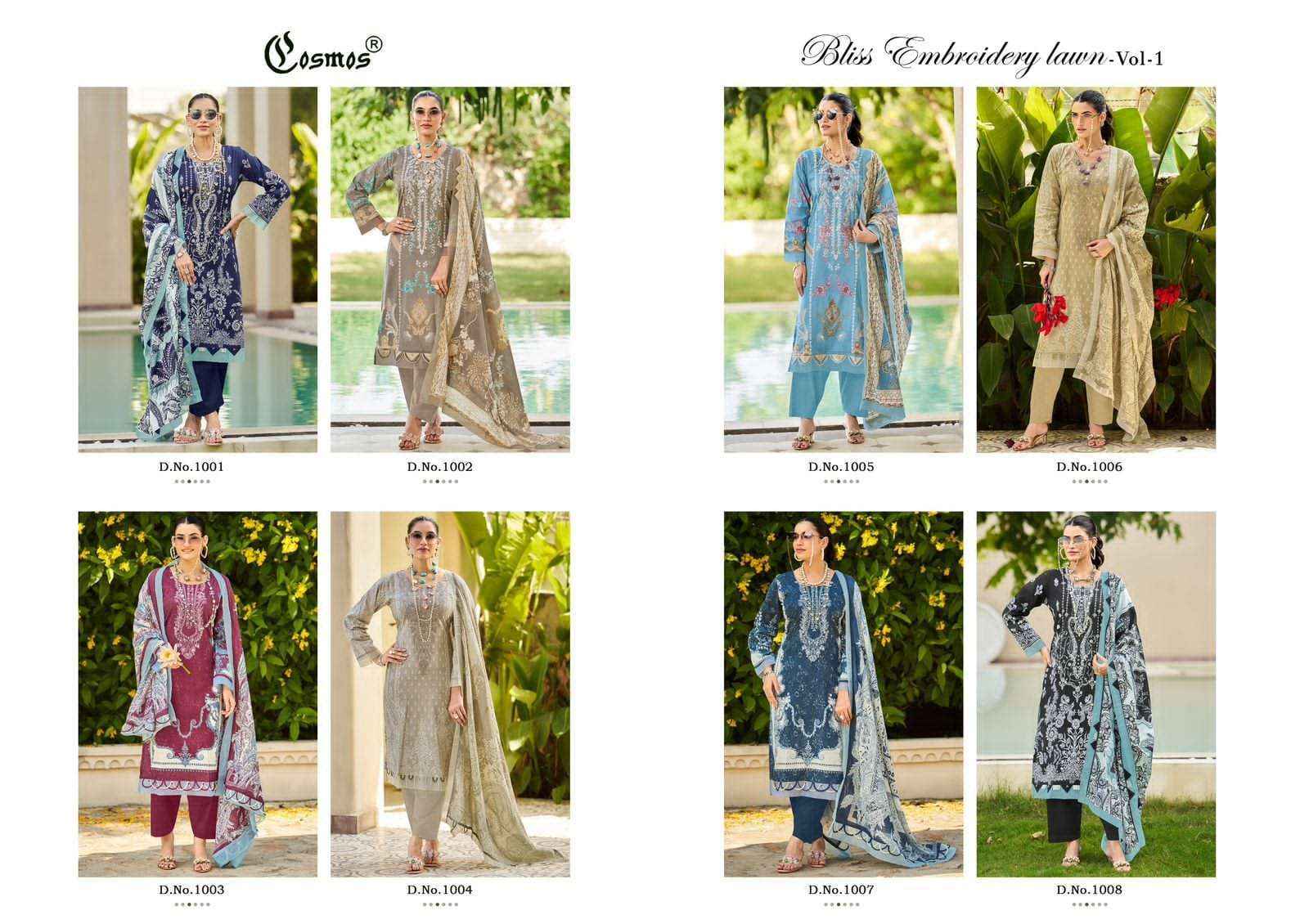 Cosmos Bliss Embroidery Lawn Vol 1 Exclusive Cotton Latest Collection ( 8 Pcs Catalog )