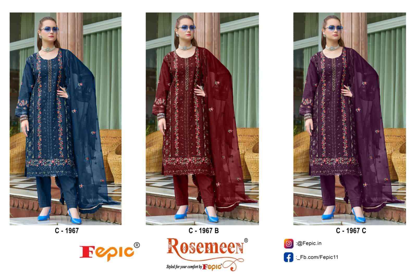 Fepic C 1967 Colors Designer Work Organza Pakistani Dress Collection ( 3 Pcs Catalog )