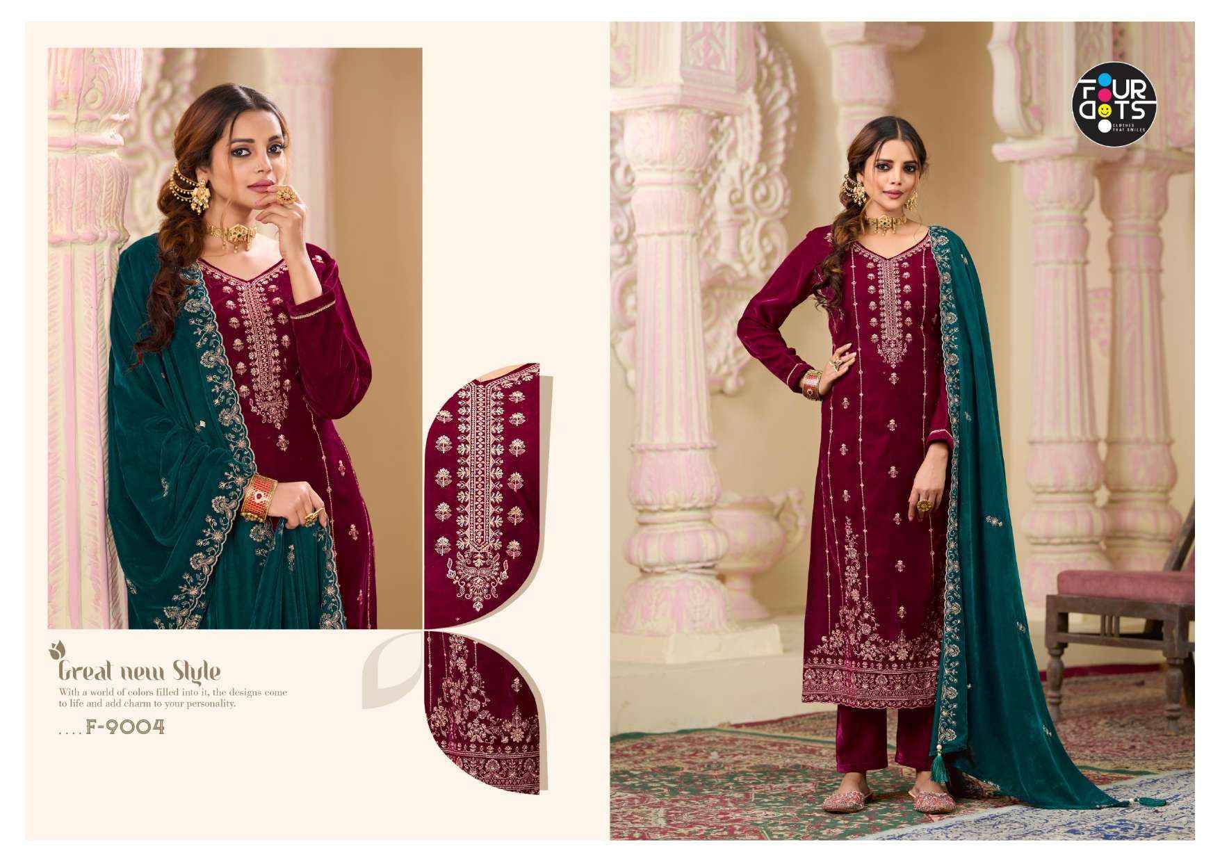 FOURDOTS XPOSE VOL 2 VELVET WITH HEAVY DESIGNER WORK DRESS COLLECTION ( 4 PCS CATALOG )
