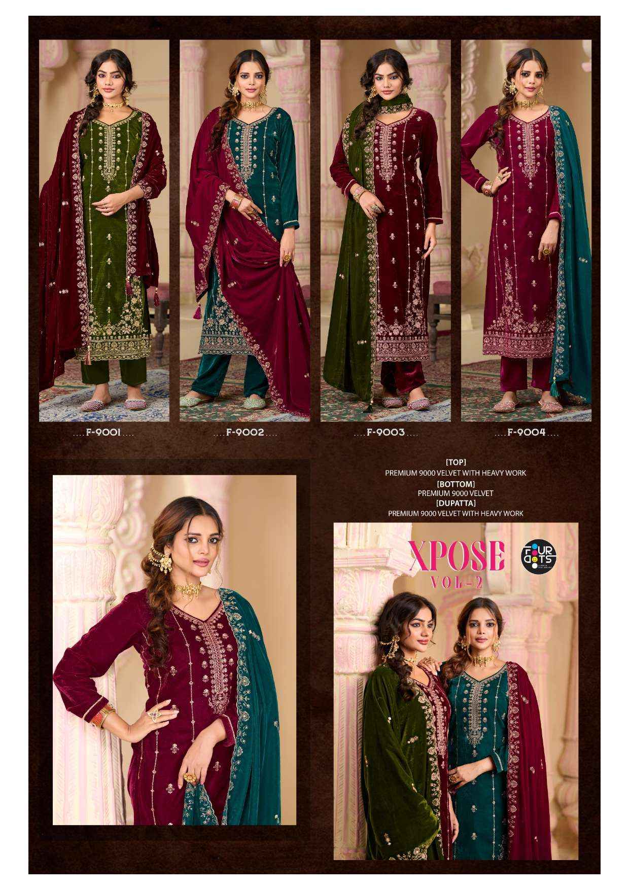 FOURDOTS XPOSE VOL 2 VELVET WITH HEAVY DESIGNER WORK DRESS COLLECTION ( 4 PCS CATALOG )