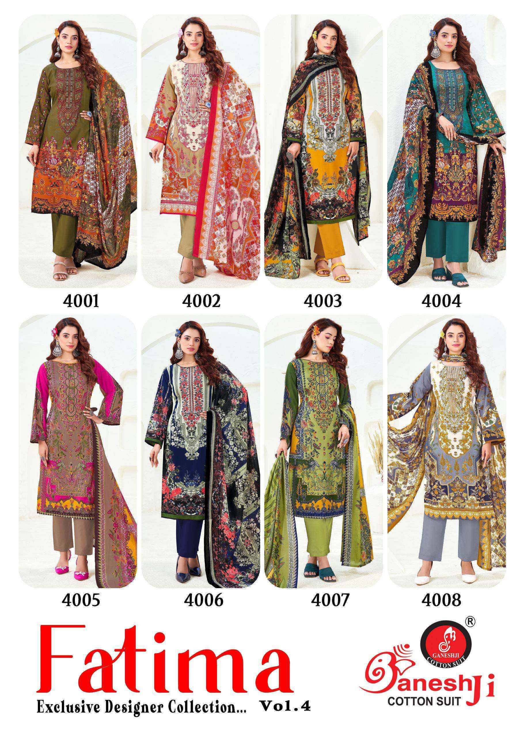 Ganesh Ji Fatima Vol 4 Cotton Dress Material Collection ( 8 Pcs Catalog )