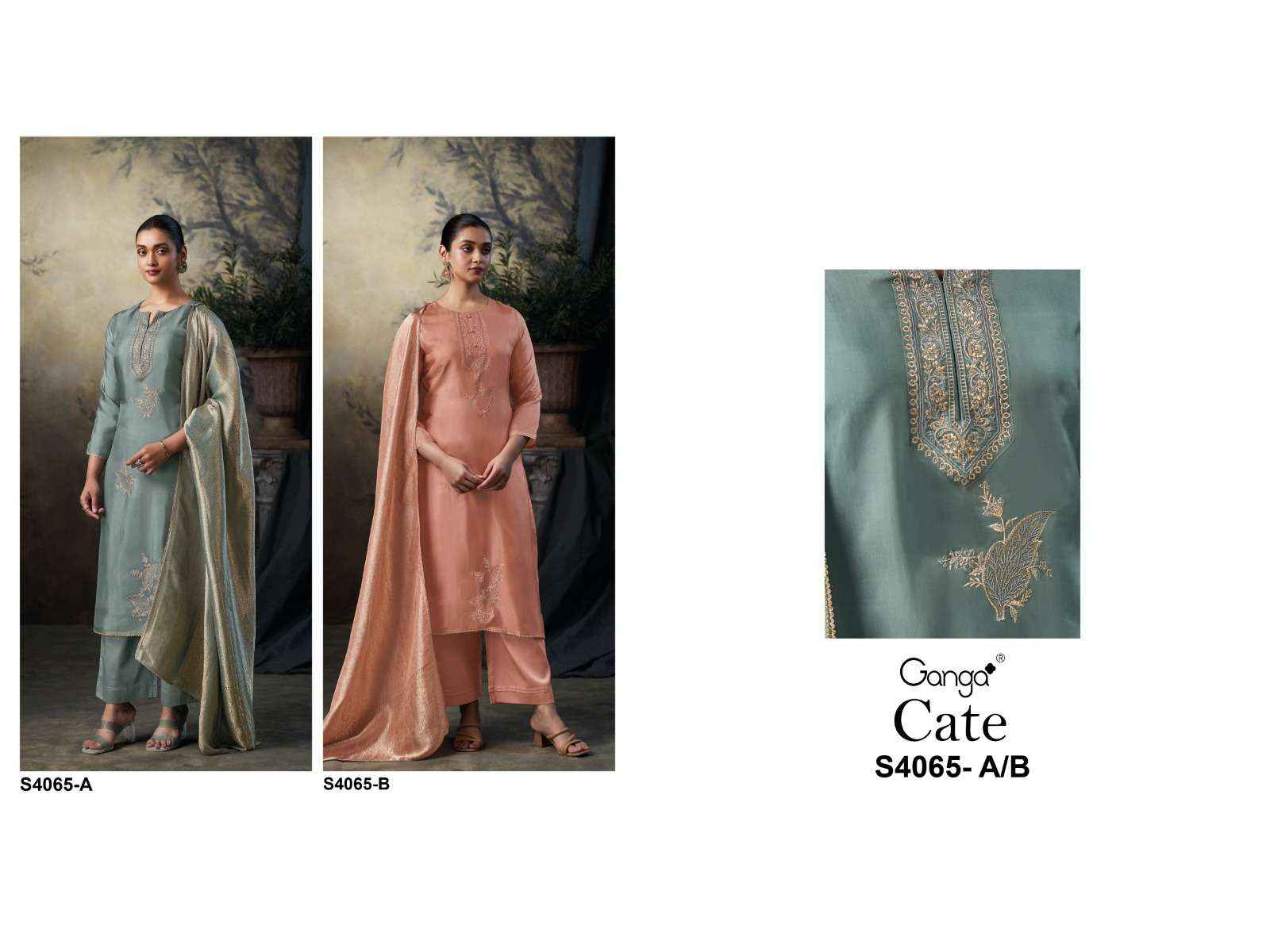 Ganga Fashion Cate 4065 Pure Bemberg Silk Designer Suit Catalog Supplier