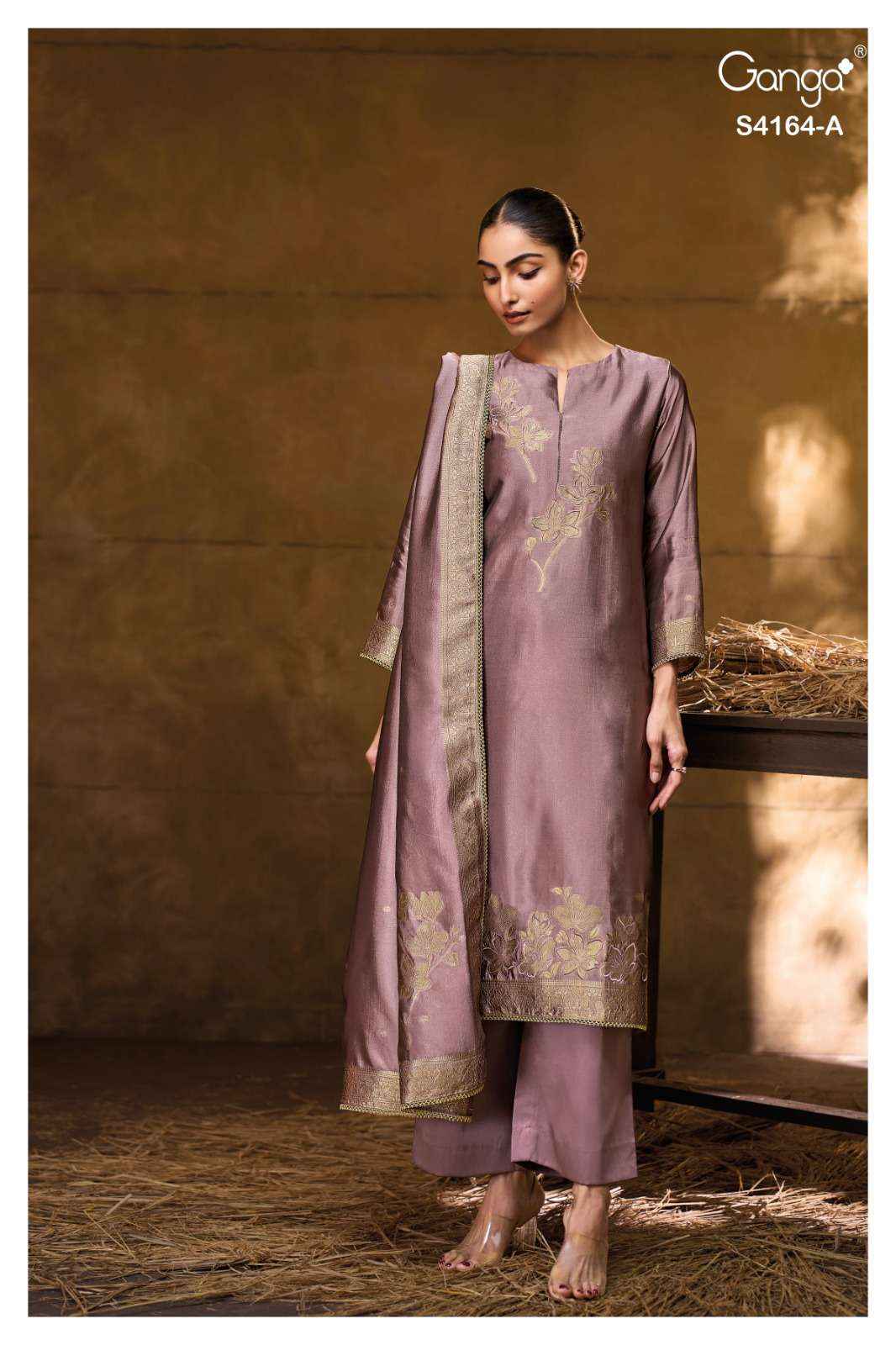 Ganga Fashion Hanie 4164 Partywear Style Silk Designer Suit Wholesale Price ( 8 Pcs Catalog )