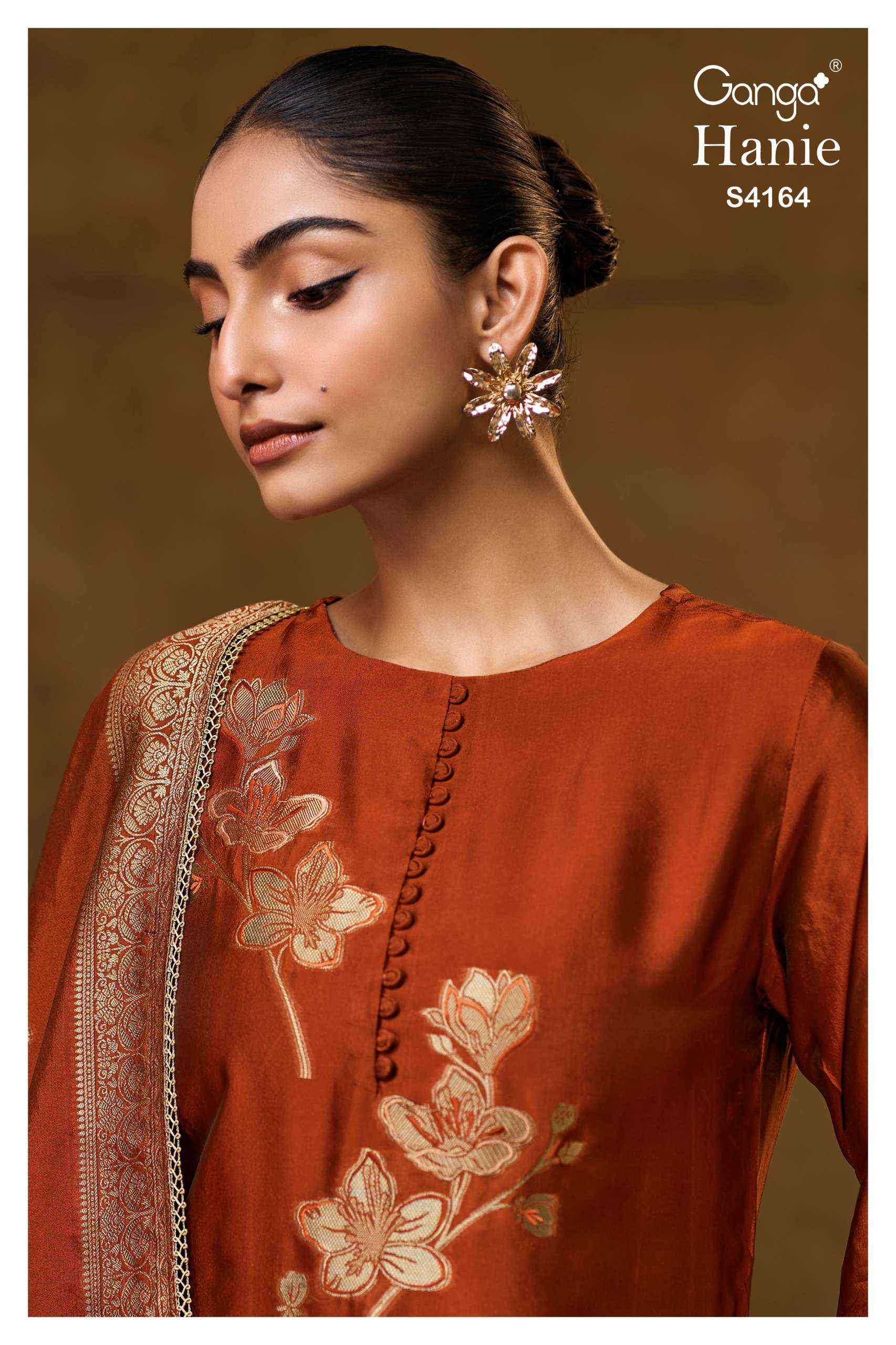 Ganga Fashion Hanie 4164 Partywear Style Silk Designer Suit Wholesale Price ( 8 Pcs Catalog )