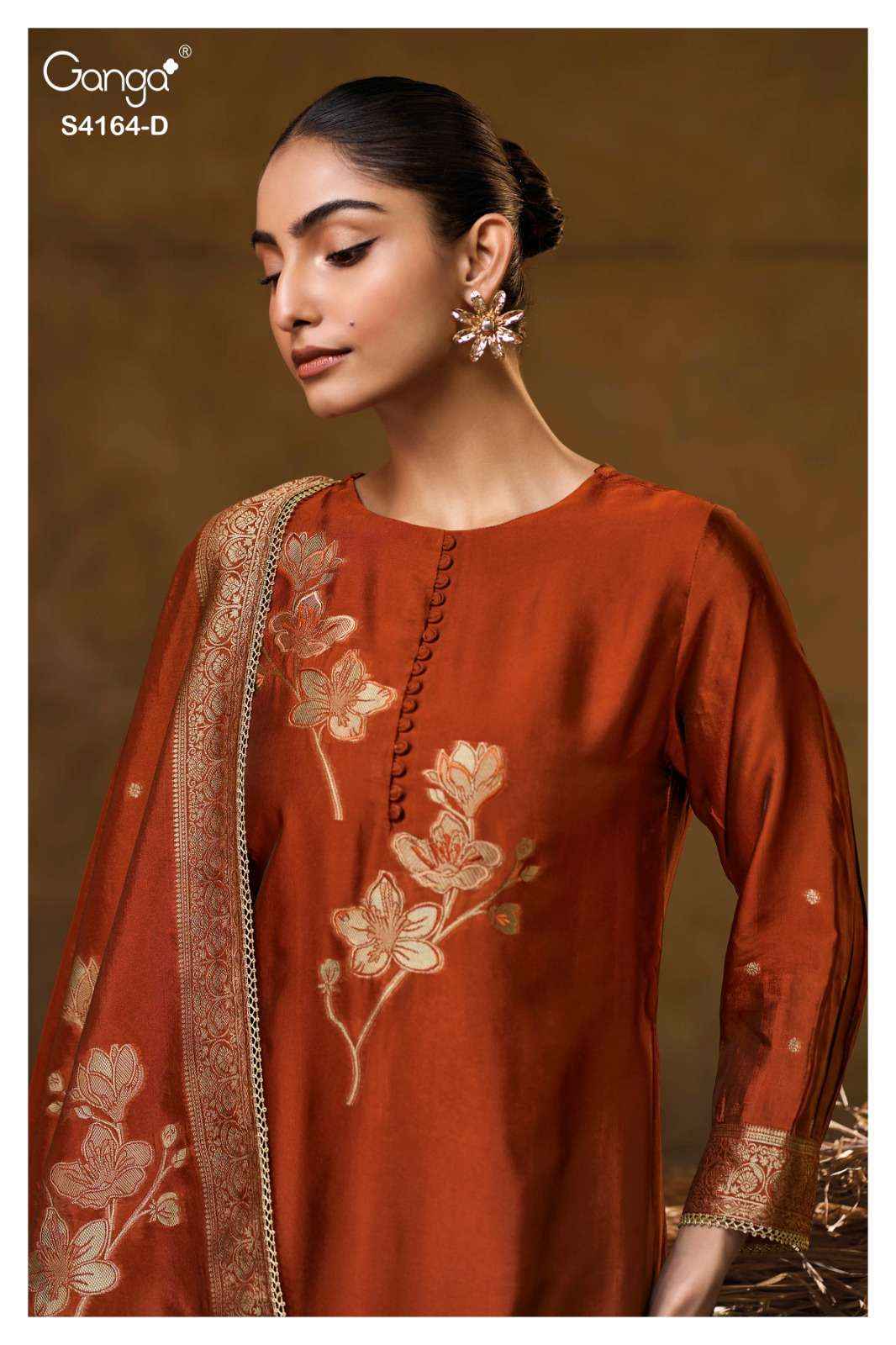 Ganga Fashion Hanie 4164 Partywear Style Silk Designer Suit Wholesale Price ( 8 Pcs Catalog )