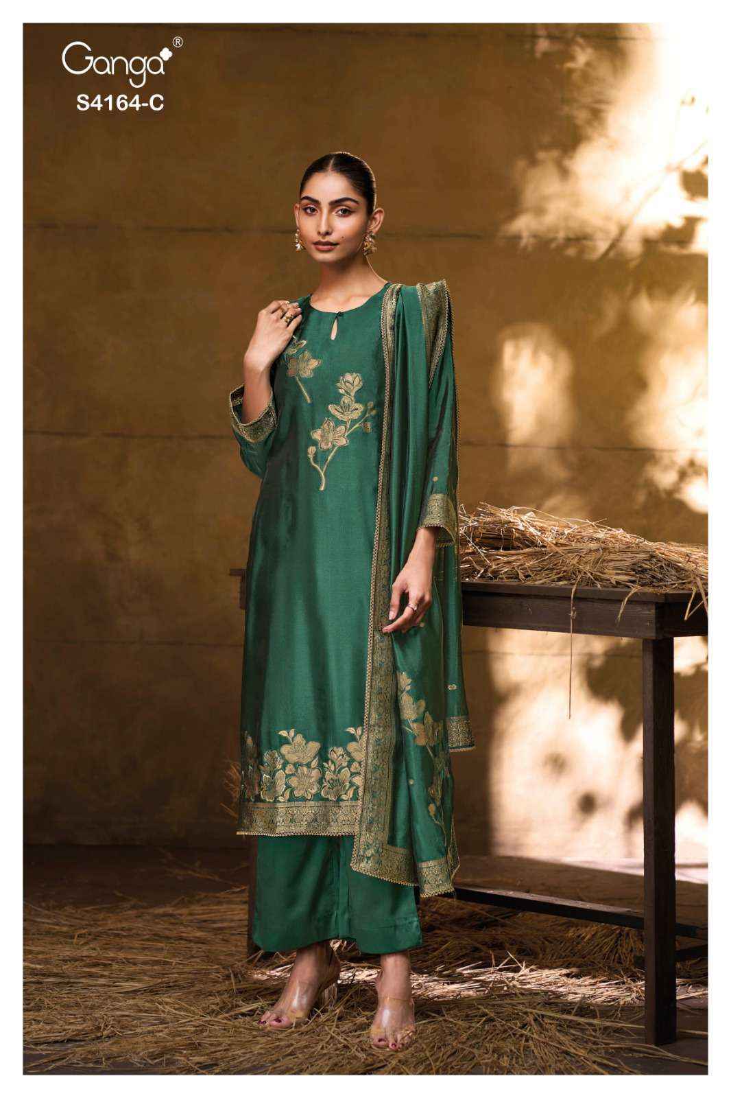 Ganga Fashion Hanie 4164 Partywear Style Silk Designer Suit Wholesale Price ( 8 Pcs Catalog )