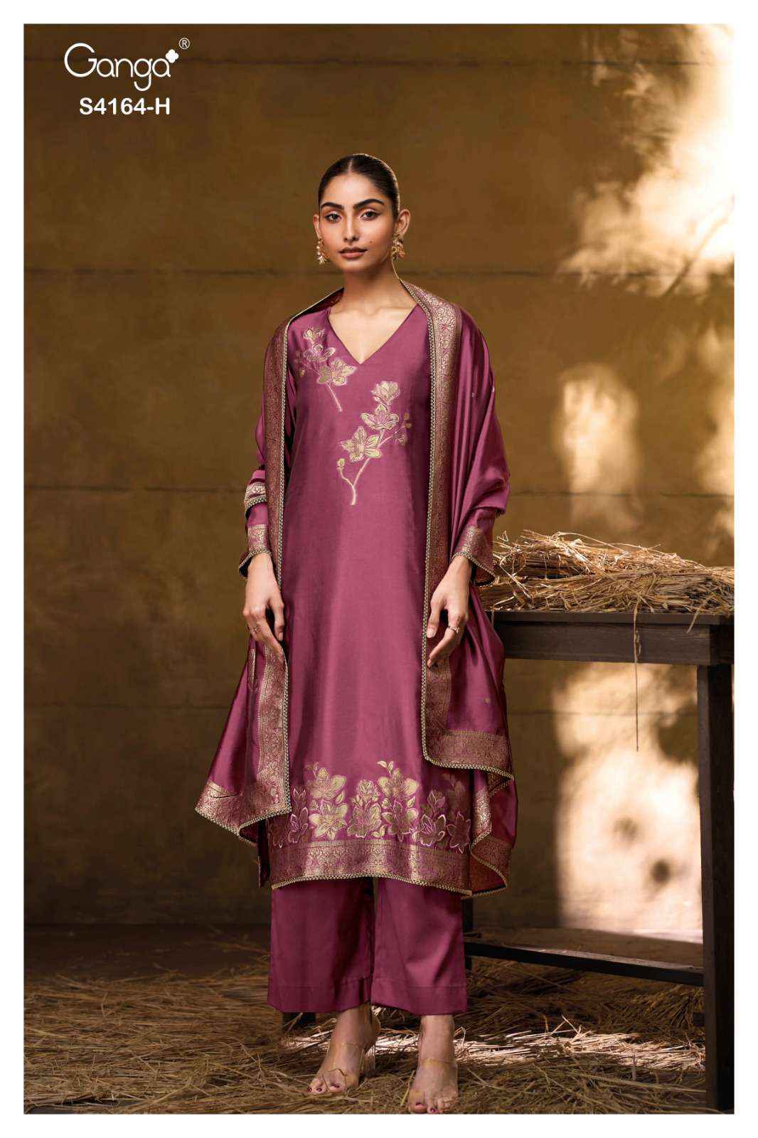 Ganga Fashion Hanie 4164 Partywear Style Silk Designer Suit Wholesale Price ( 8 Pcs Catalog )