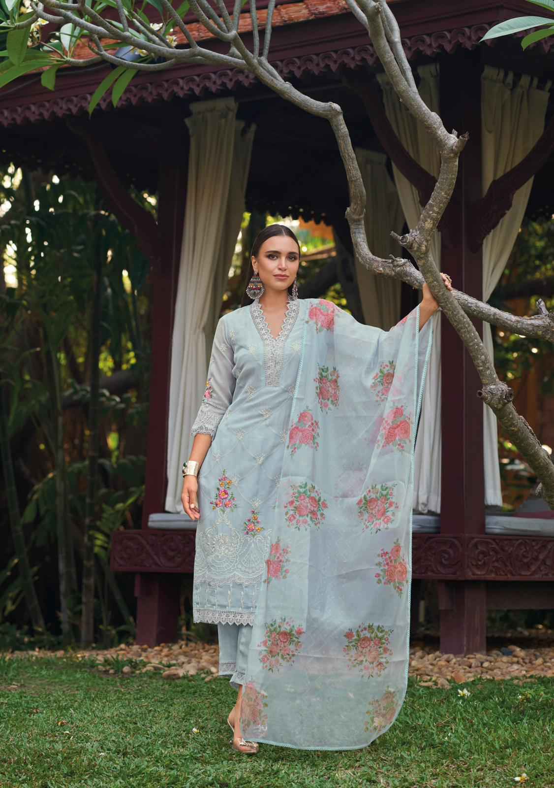 Kailee Shysha Viscose Organza Handwork Kurti Pant And Dupatta
