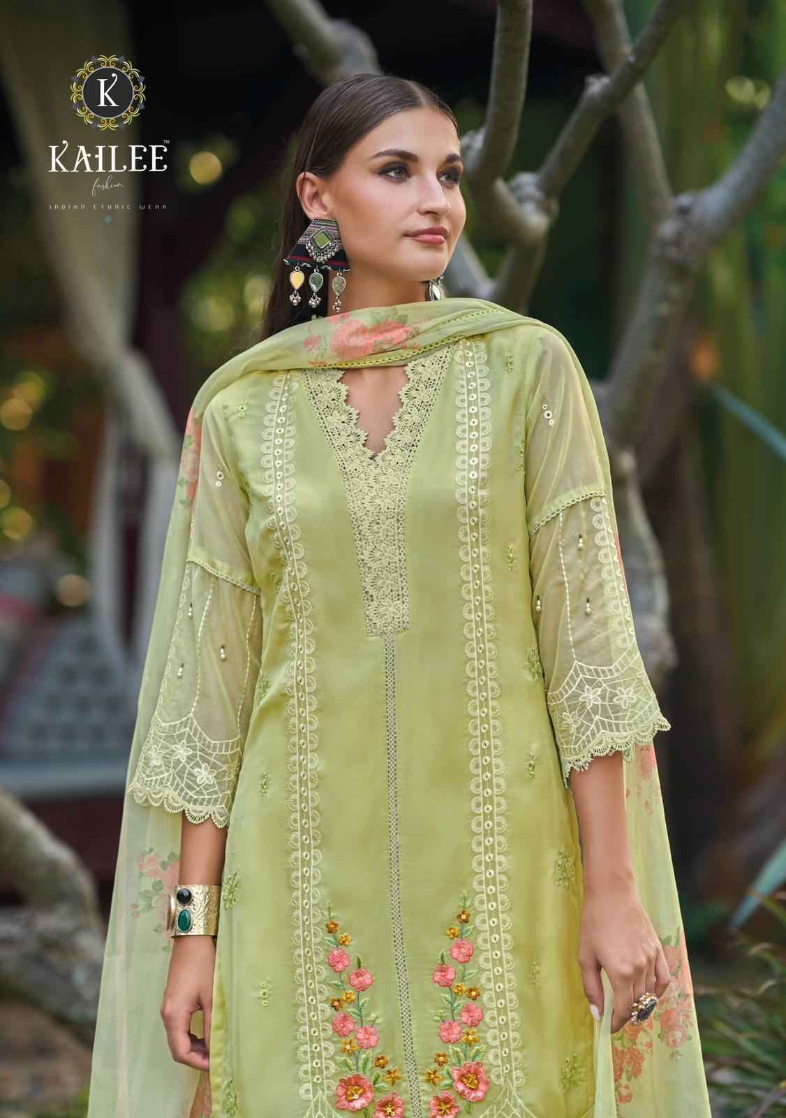 Kailee Shysha Viscose Organza Handwork Kurti Pant And Dupatta