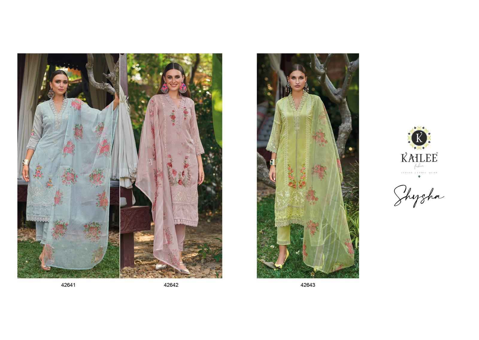 Kailee Shysha Viscose Organza Handwork Kurti Pant And Dupatta
