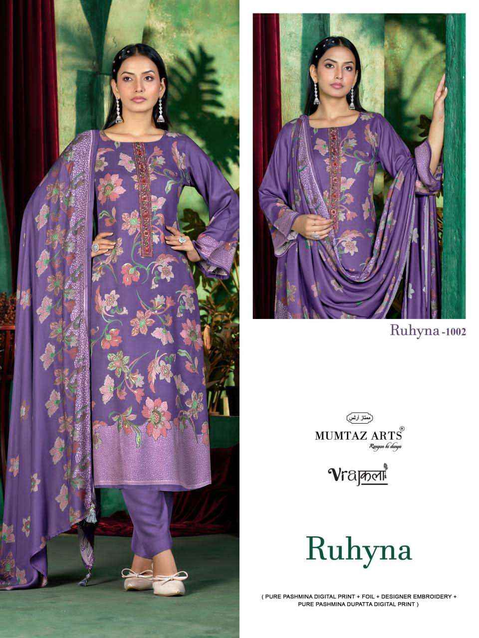 Mumtaz Arts Ruhyna Pure Viscose Pashmina Suit Catalog Suppliers