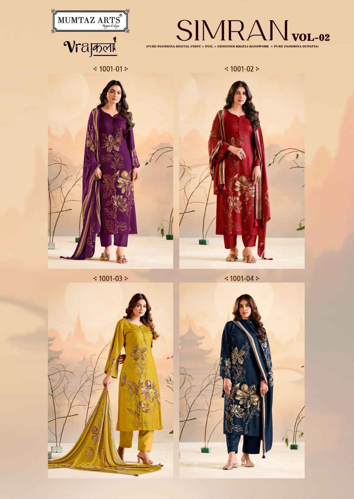 Mumtaz Arts Simran Vol 2 Viscose Pashmina Dress Material Collection ( 4 Pcs Catalog )
