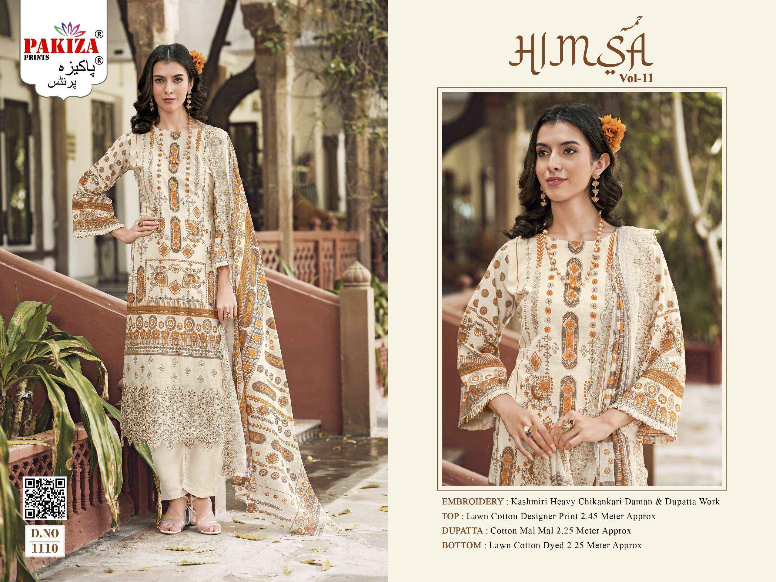 Pakiza Prints Himsa Vol 11 Lawn Cotton Dress Material Wholesale Price ( 10 Pcs Catalog )
