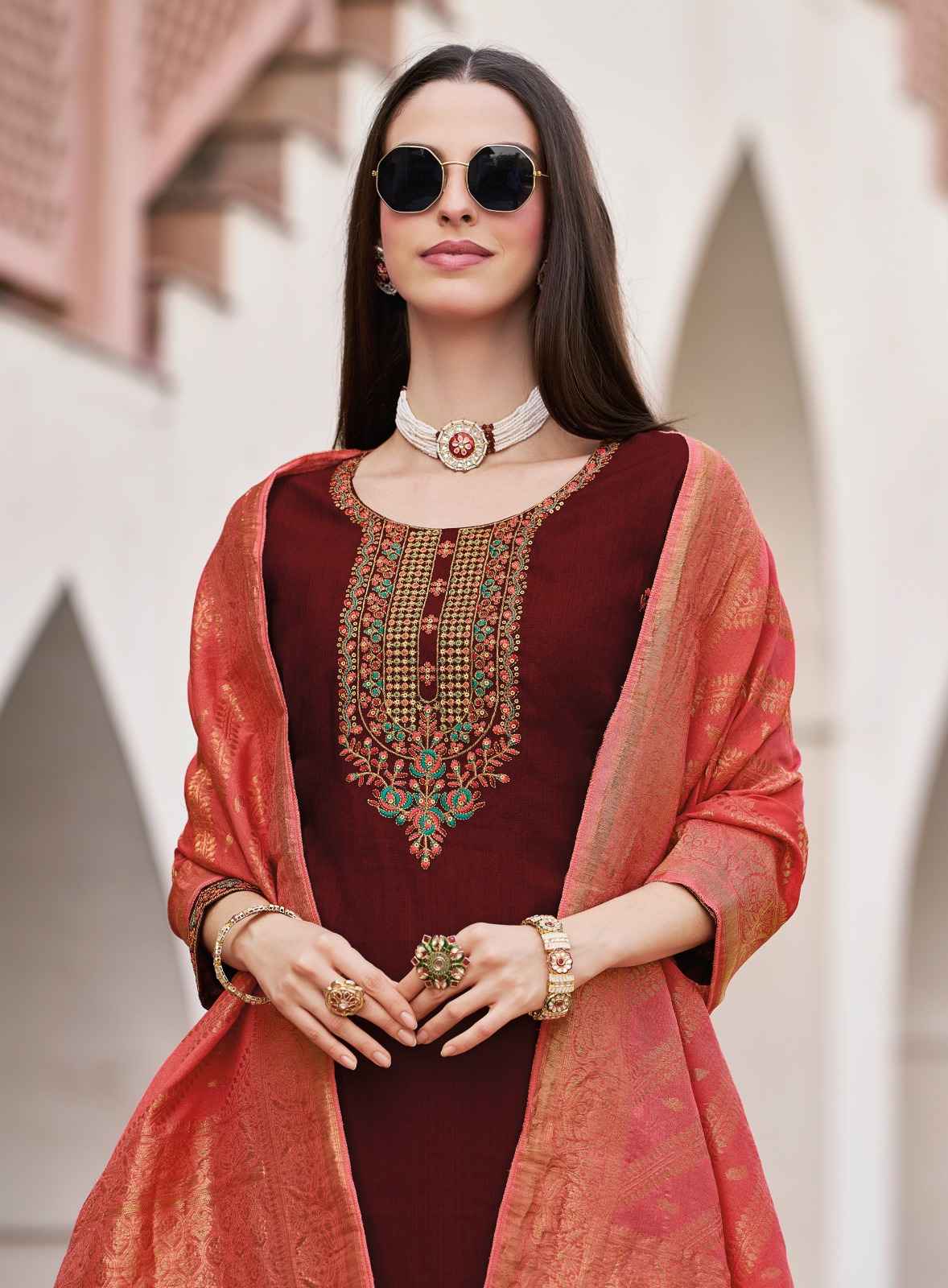 Radhika Nazakat Vol 2 Vertican Silk Embroidery Top Bottom And Dupatta Set Collection ( 6 Pcs Catalog )