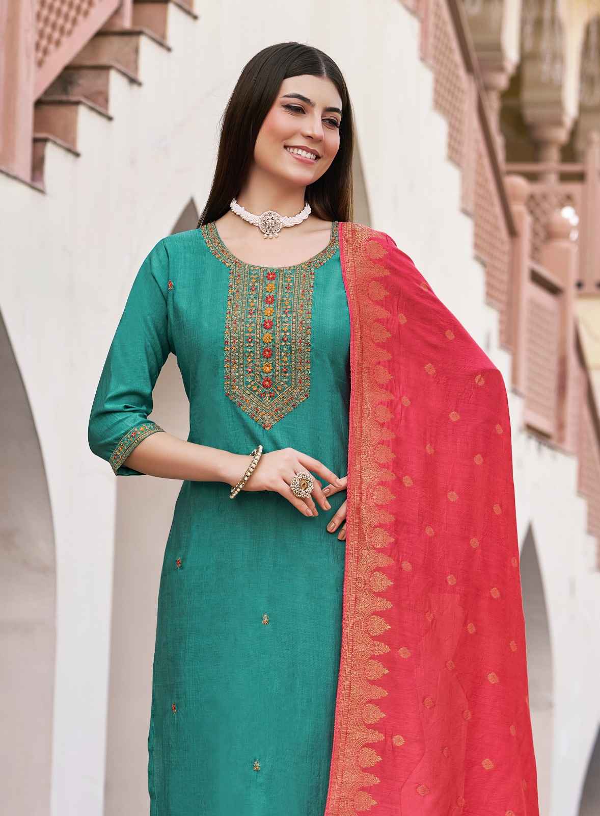 Radhika Nazakat Vol 2 Vertican Silk Embroidery Top Bottom And Dupatta Set Collection ( 6 Pcs Catalog )