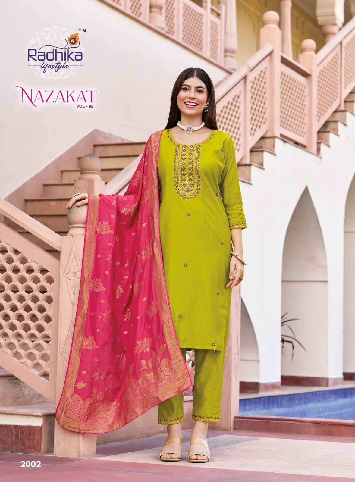 Radhika Nazakat Vol 2 Vertican Silk Embroidery Top Bottom And Dupatta Set Collection ( 6 Pcs Catalog )