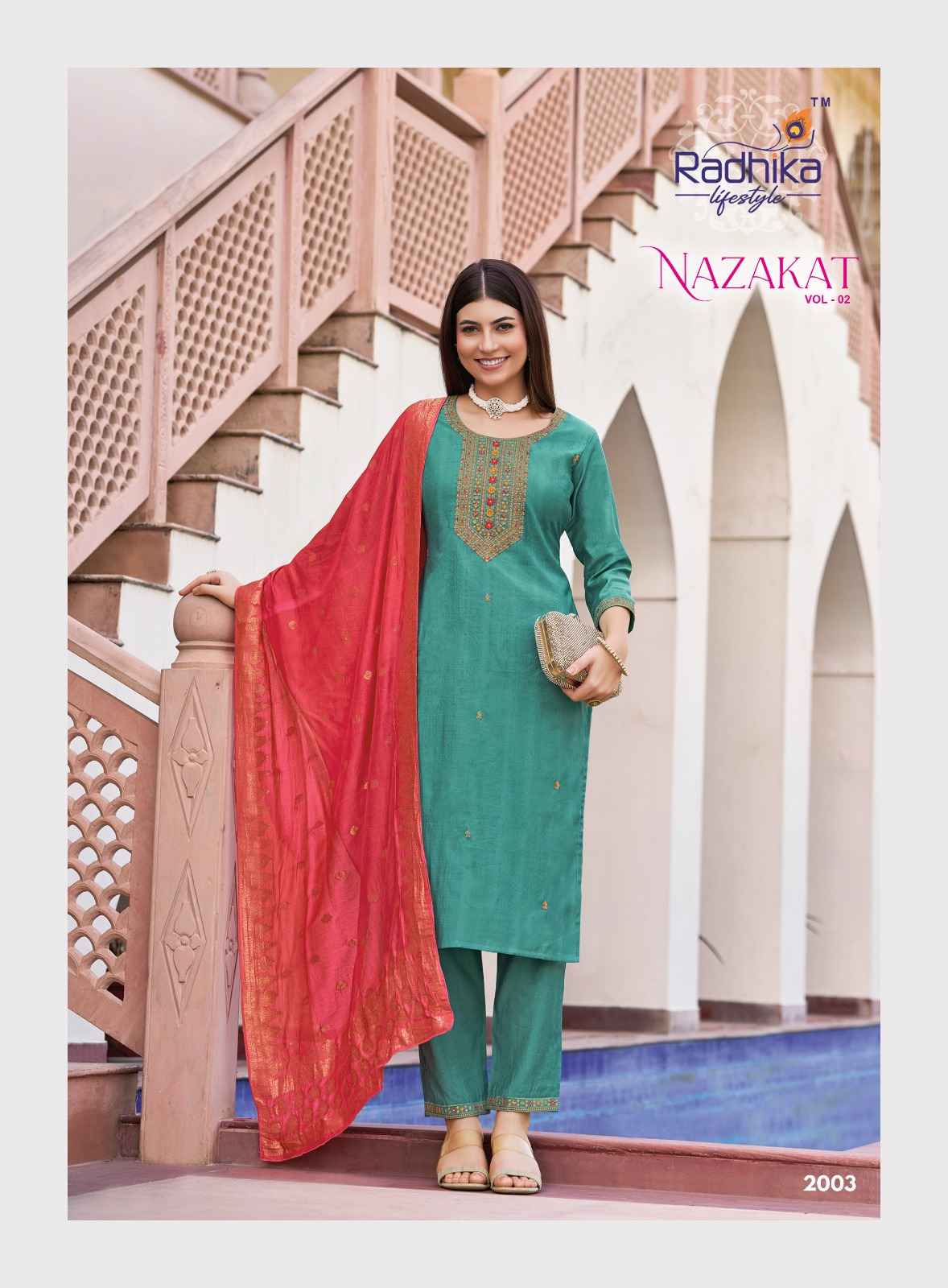 Radhika Nazakat Vol 2 Vertican Silk Embroidery Top Bottom And Dupatta Set Collection ( 6 Pcs Catalog )