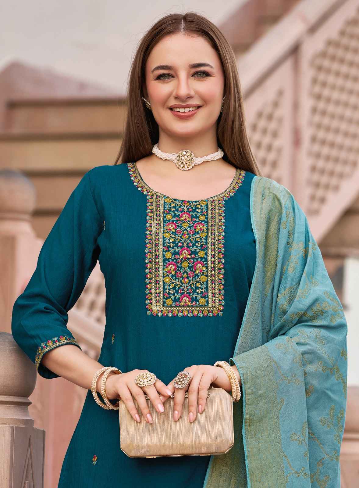 Radhika Nazakat Vol 2 Vertican Silk Embroidery Top Bottom And Dupatta Set Collection ( 6 Pcs Catalog )