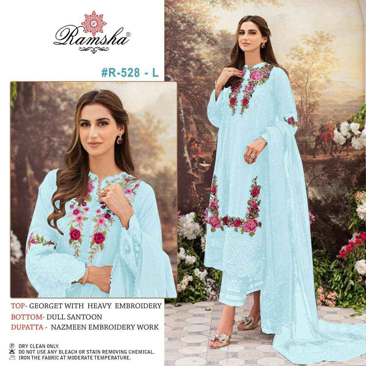 RAMSHA DESIGN NO - R 528 GEORGETTE HEAVY EMBROIDERED PAKISTANI SUIT