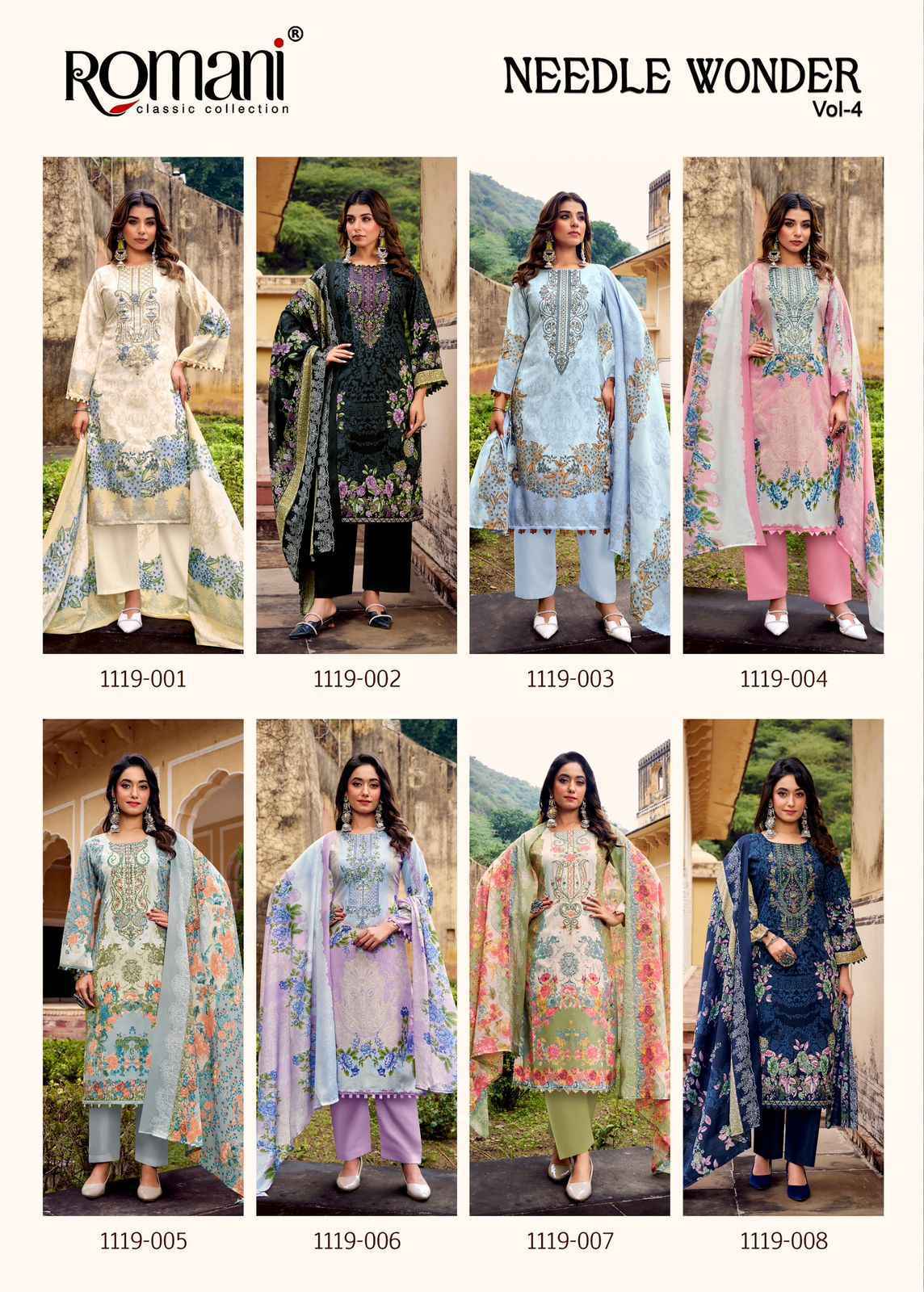 Romani Needle Wonder Vol 4 Cotton Dress Material Collection ( 8 Pcs Catalog )