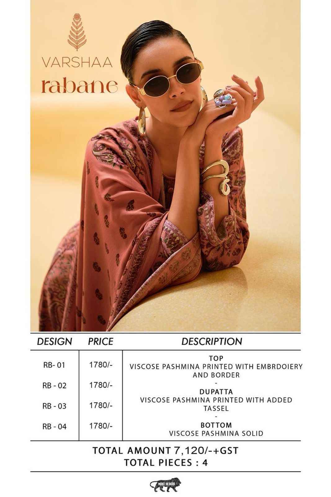 Varsha Rabane Viscouse Pashmina Dress Material Collection ( 4 Pcs Catalog )