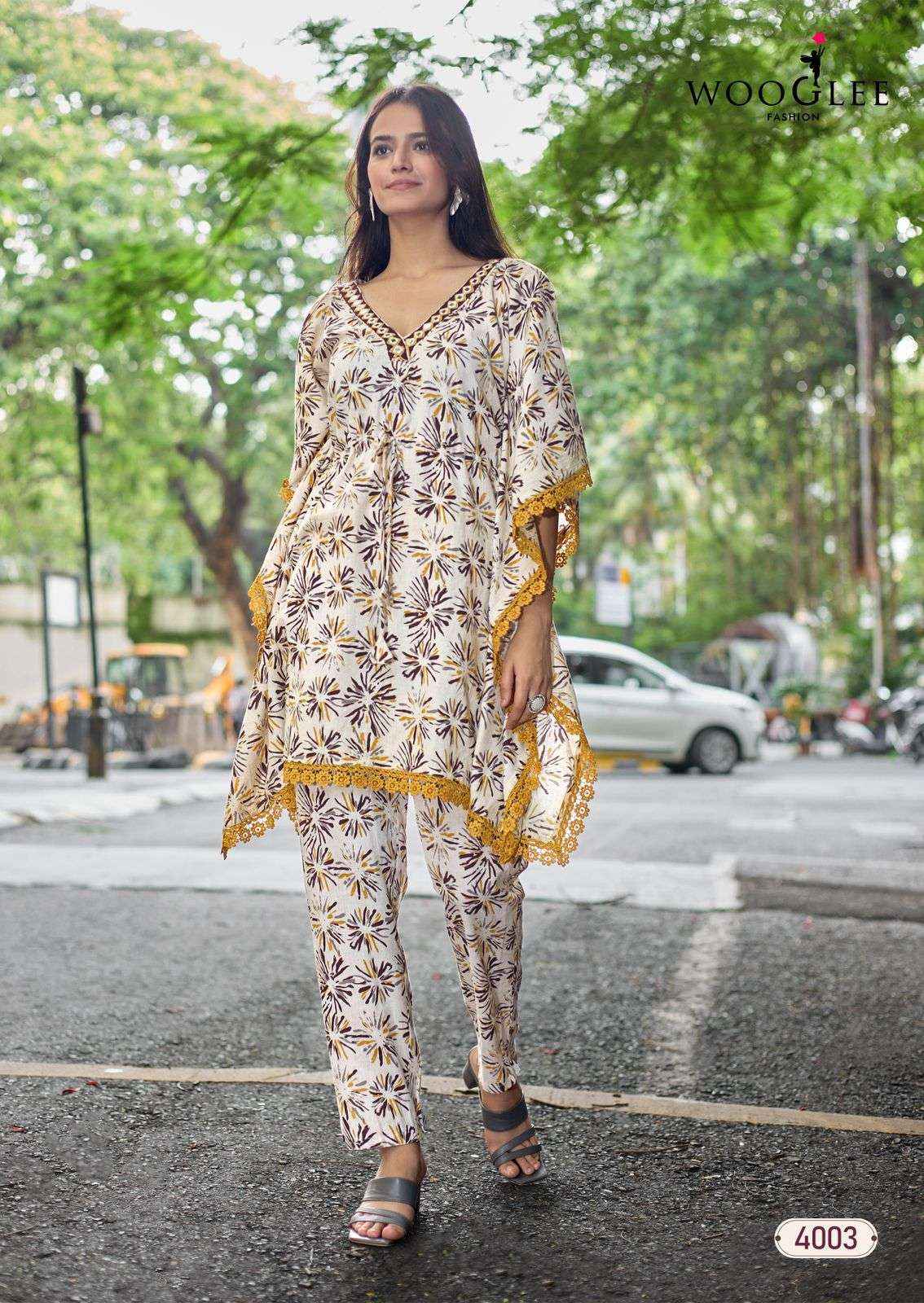 WOOGLEE SHAKIRA COTTON PRINT FANCY KURTI WITH BOTTOM PAIR COLLECTION ( 4 PCS CATALOG )