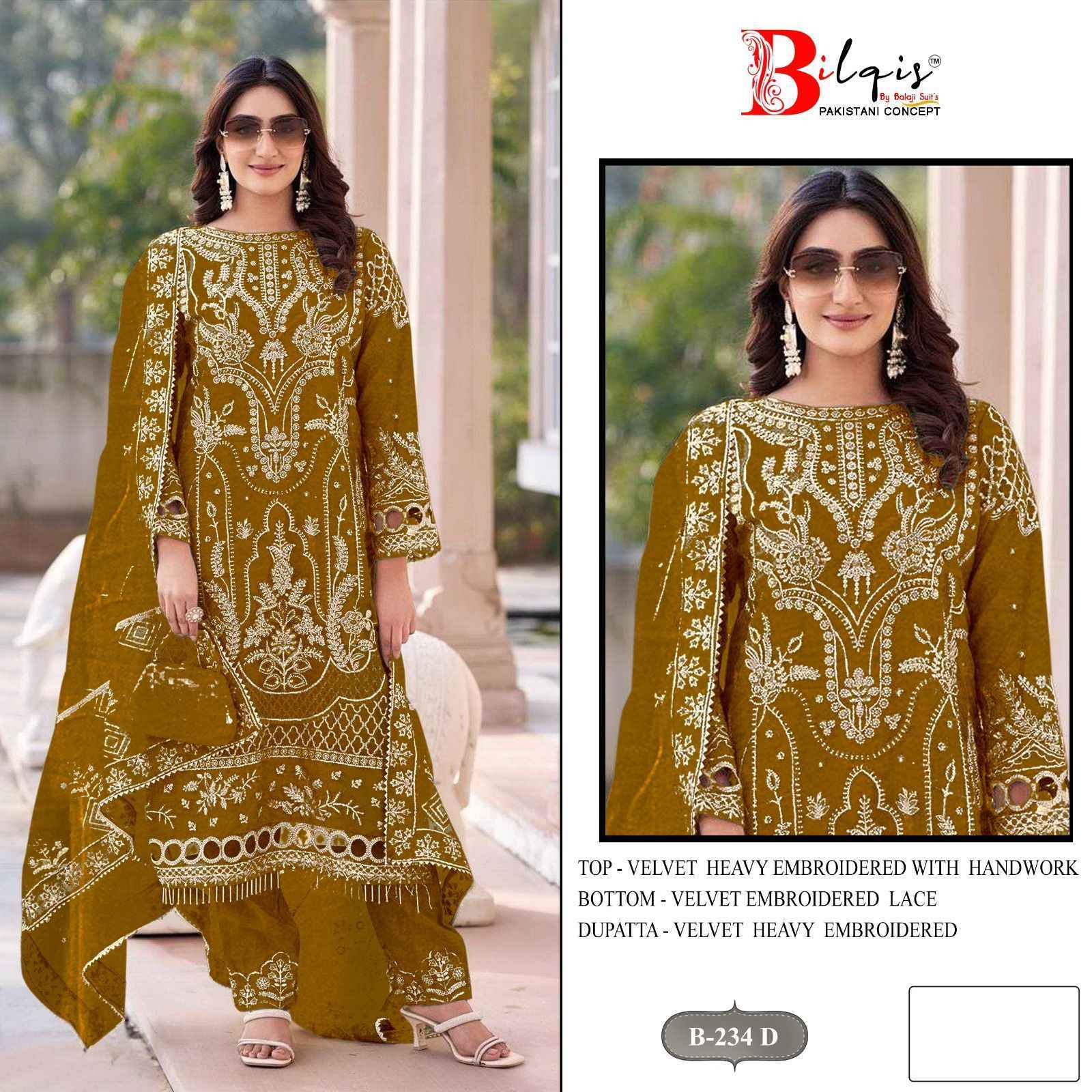 Bilqis D No 234 Velvet Dress Material Collection ( 4 Pcs Catalog )