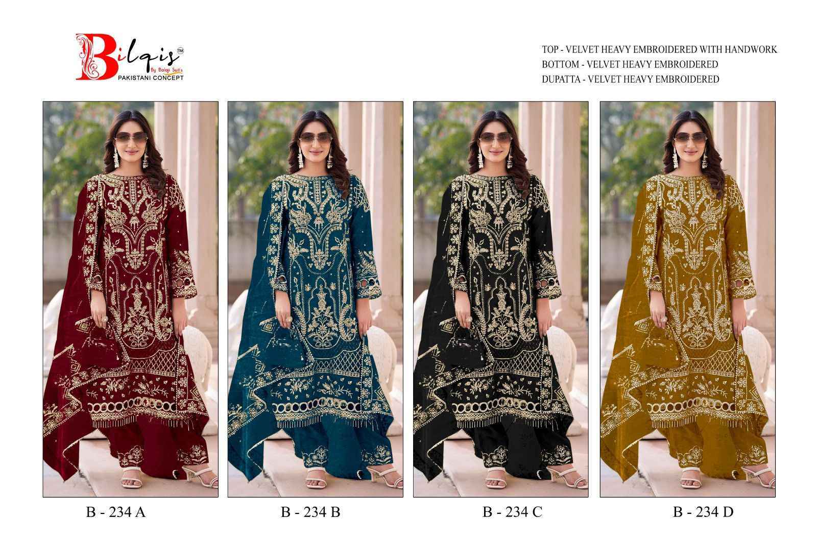 Bilqis D No 234 Velvet Dress Material Collection ( 4 Pcs Catalog )