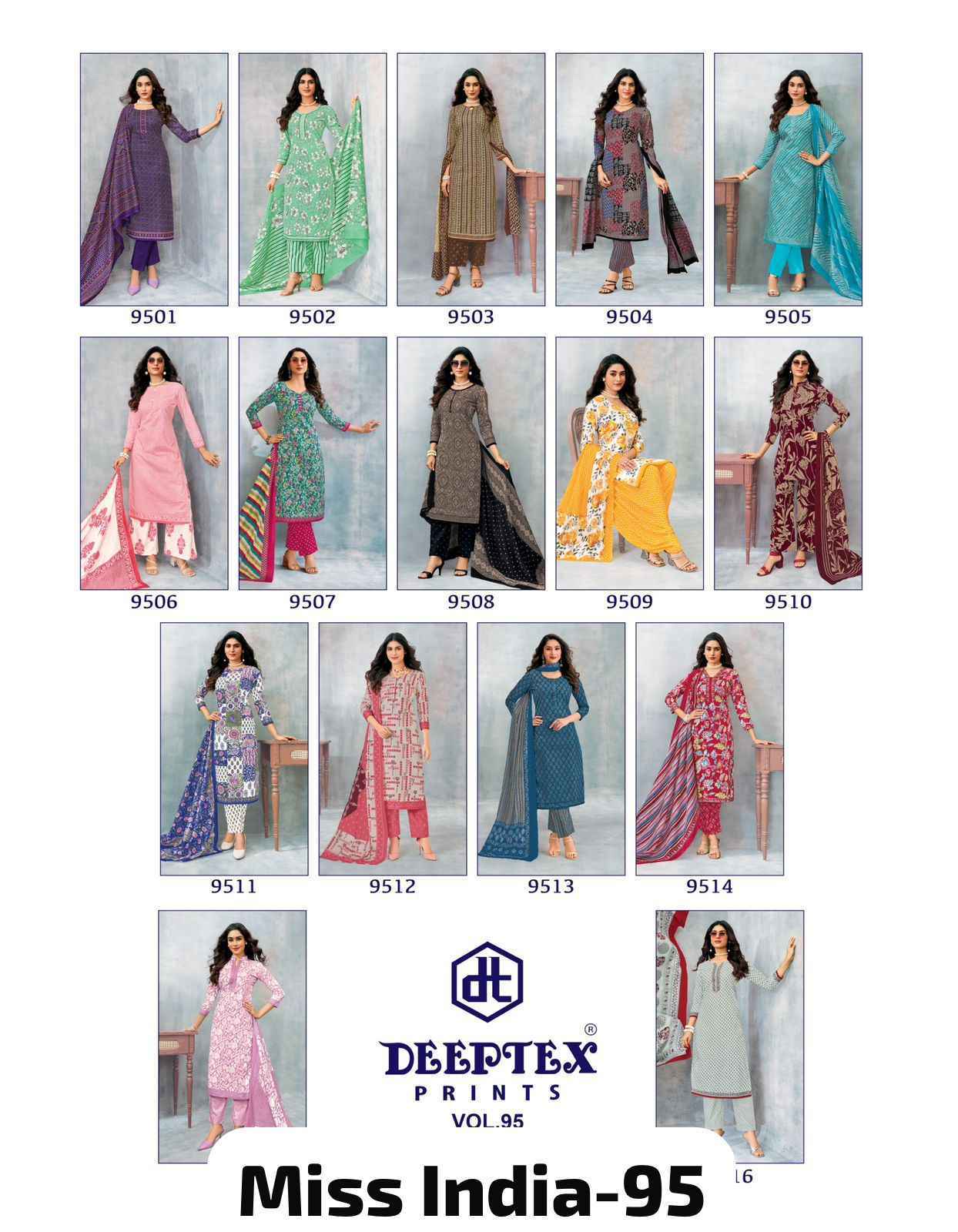 Deeptex Miss India Vol 95 Cotton Dress Material Wholesale Price ( 16 Pcs Catalog )