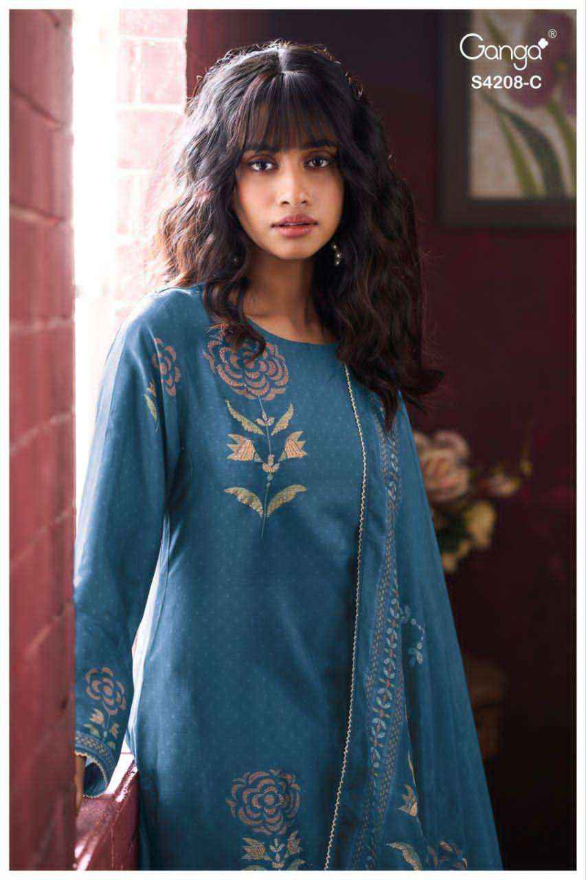 Ganga Fashion Inaika 4208 Designer Silk Latest Dress Material Collection ( 4 Pcs Catalog )