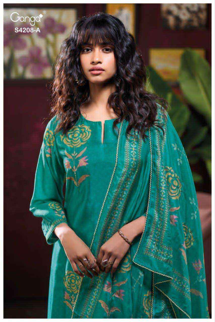 Ganga Fashion Inaika 4208 Designer Silk Latest Dress Material Collection ( 4 Pcs Catalog )