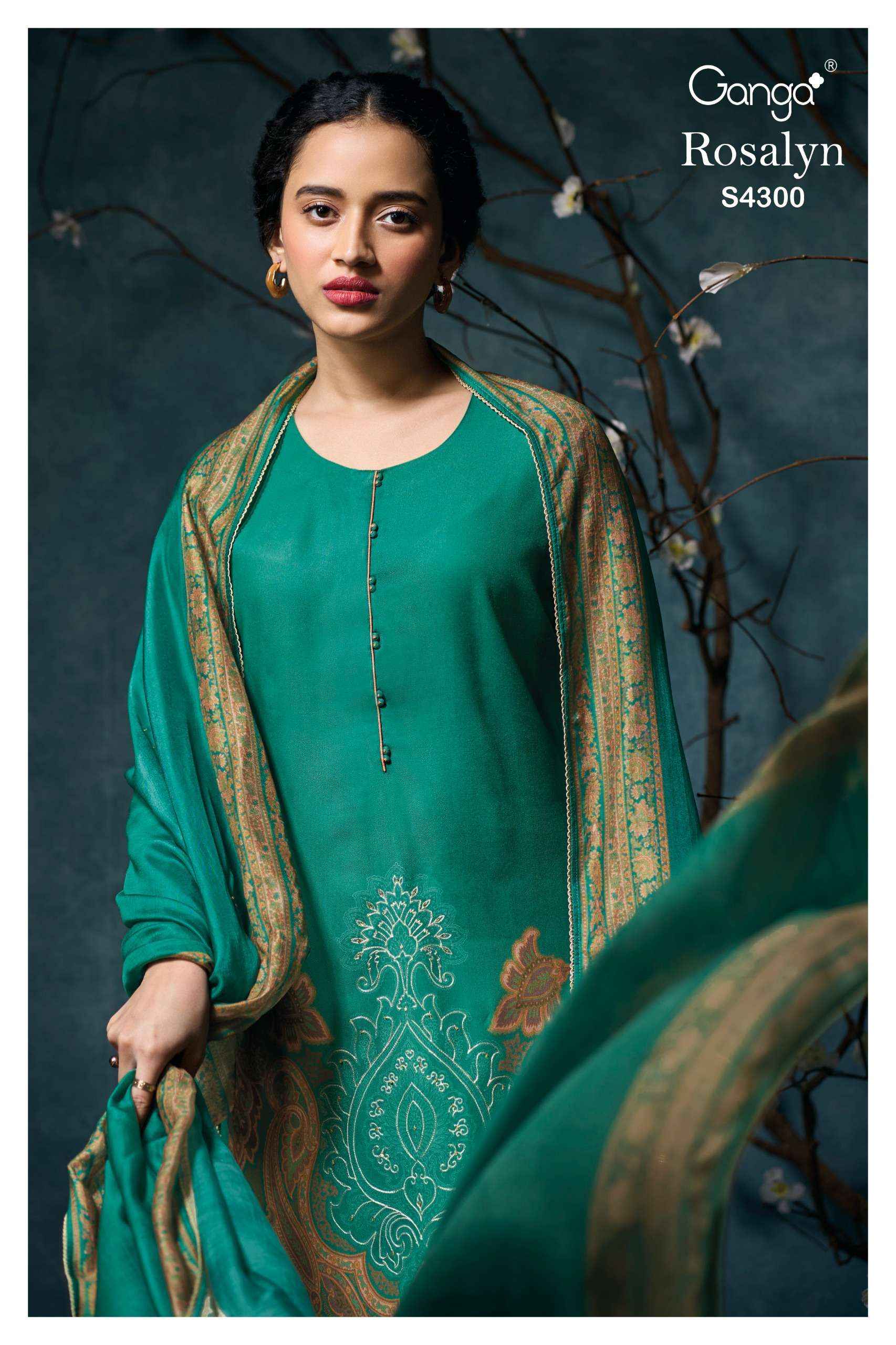 Ganga Fashion Rosalyn 4300 Fancy Pure Pashmina Suit Collection ( 4 Pcs Catalog )