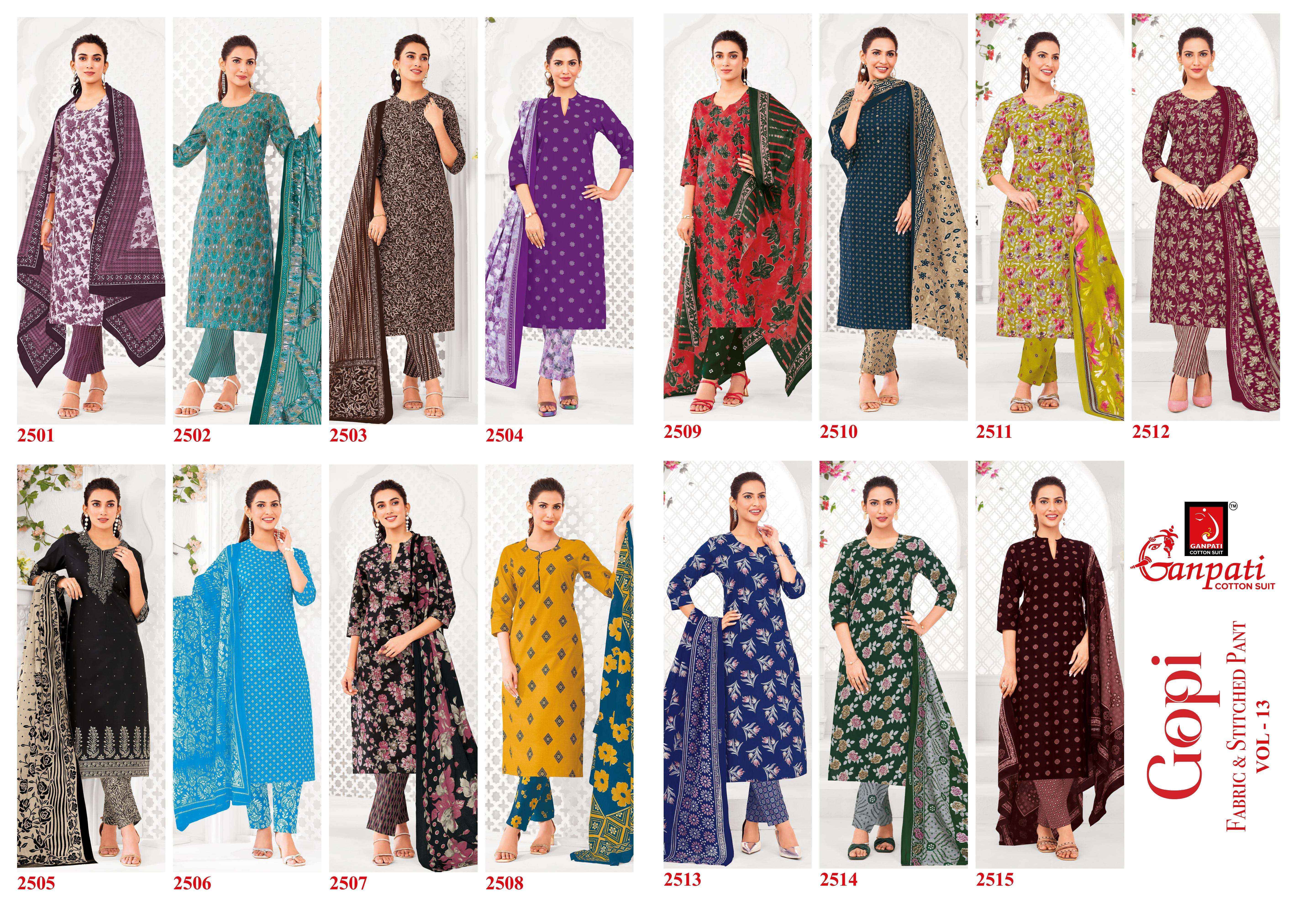 Ganpati Gopi Vol 13 Cotton Dress Material Wholesale Price ( 15 Pcs Catalog )