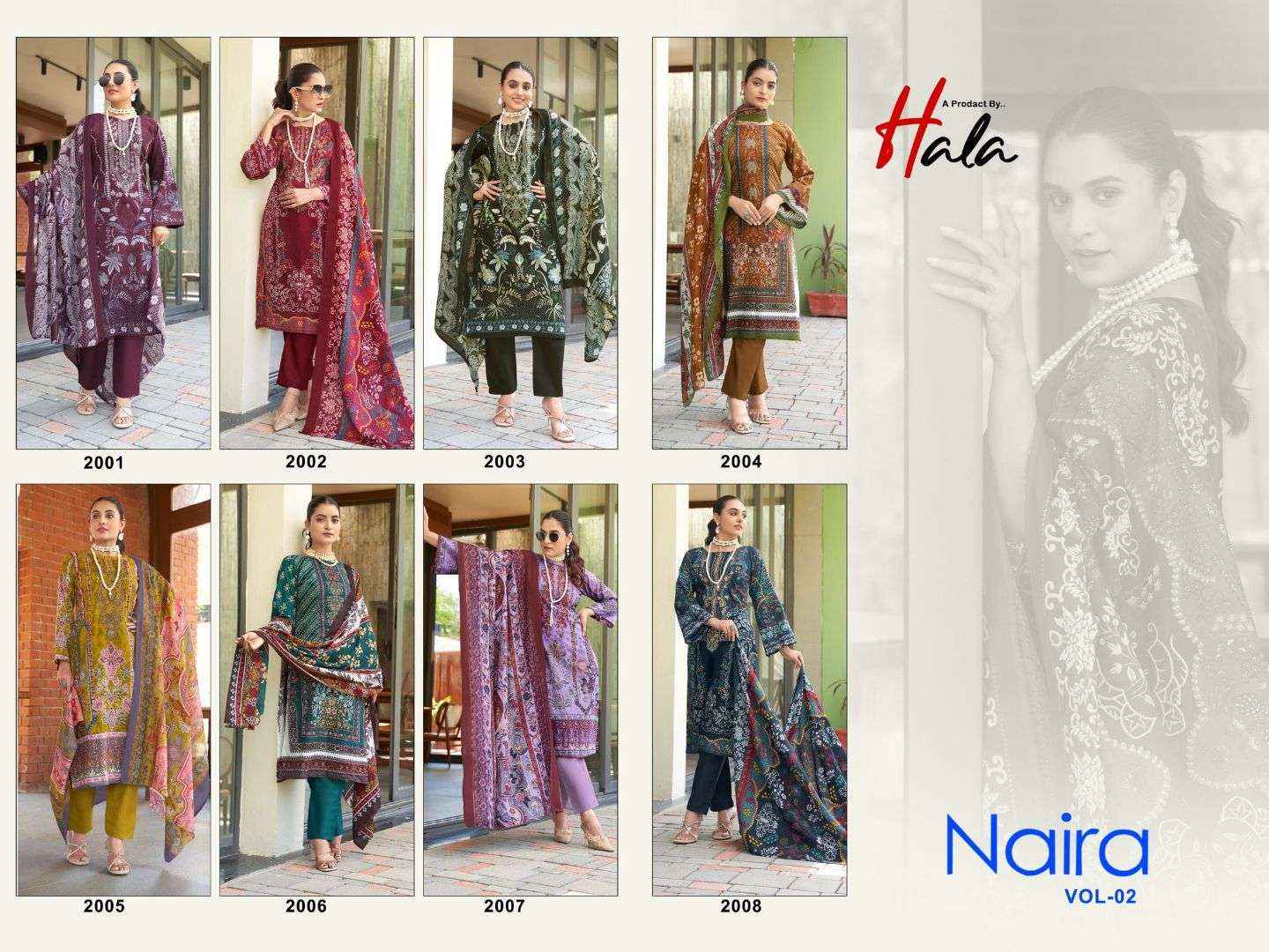 HALA NAIRA VOL 2 COTTON DIGITAL PRINTS WITH FANCY WORK SUIT COLLECTION ( 8 PCS CATALOG )