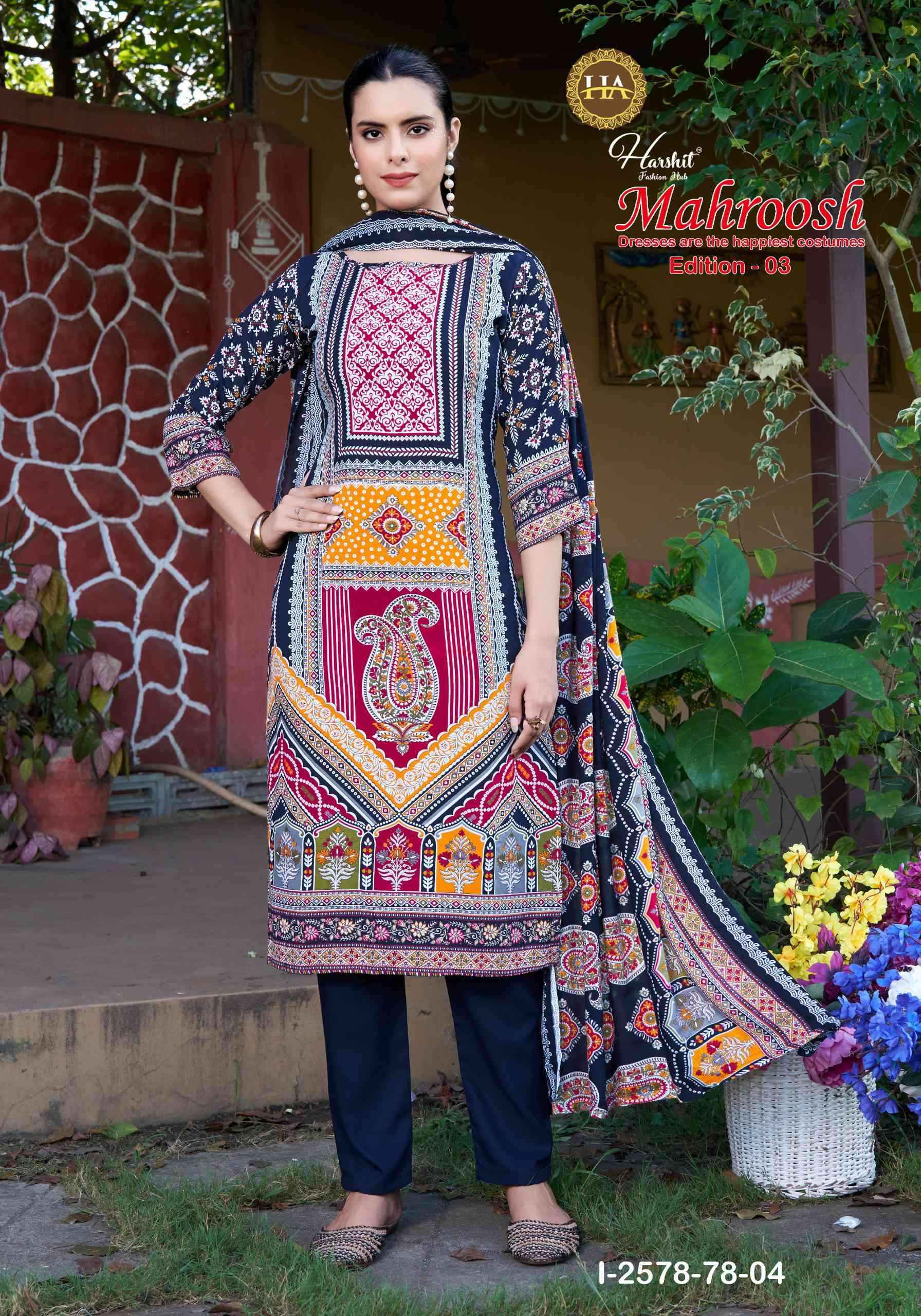 Harshit Mahroosh Edition 3 Designer Printed Rayon Dress Material Wholesale Price ( 6 Pcs Catalog )