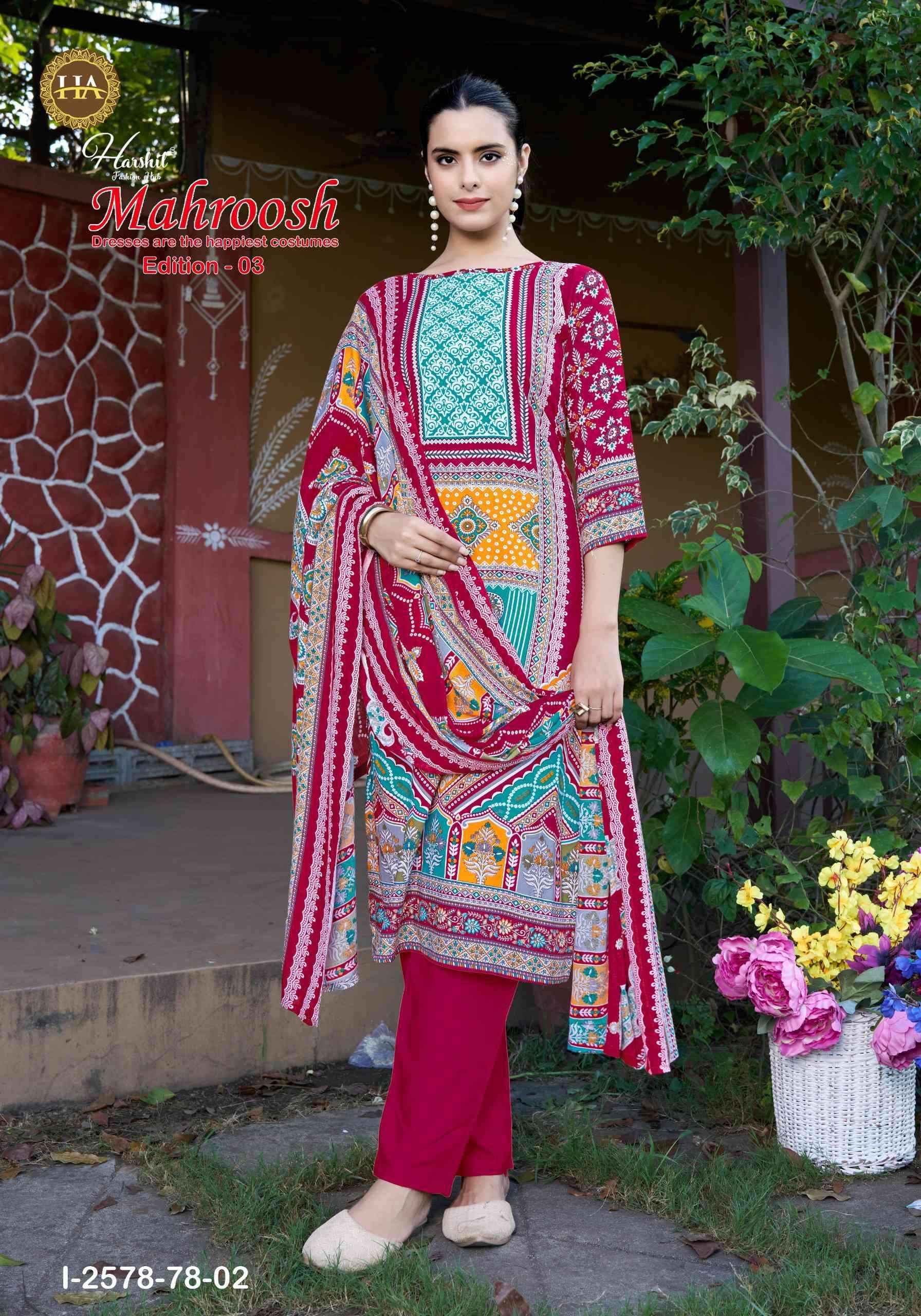 Harshit Mahroosh Edition 3 Designer Printed Rayon Dress Material Wholesale Price ( 6 Pcs Catalog )