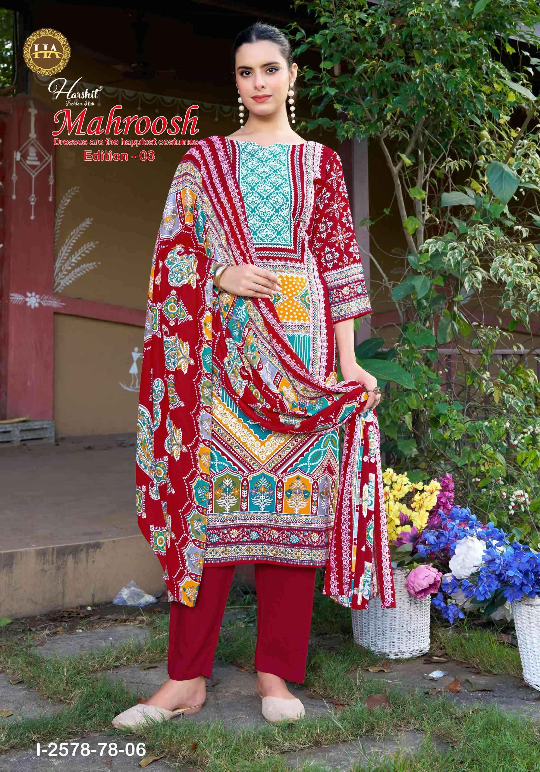 Harshit Mahroosh Edition 3 Designer Printed Rayon Dress Material Wholesale Price ( 6 Pcs Catalog )