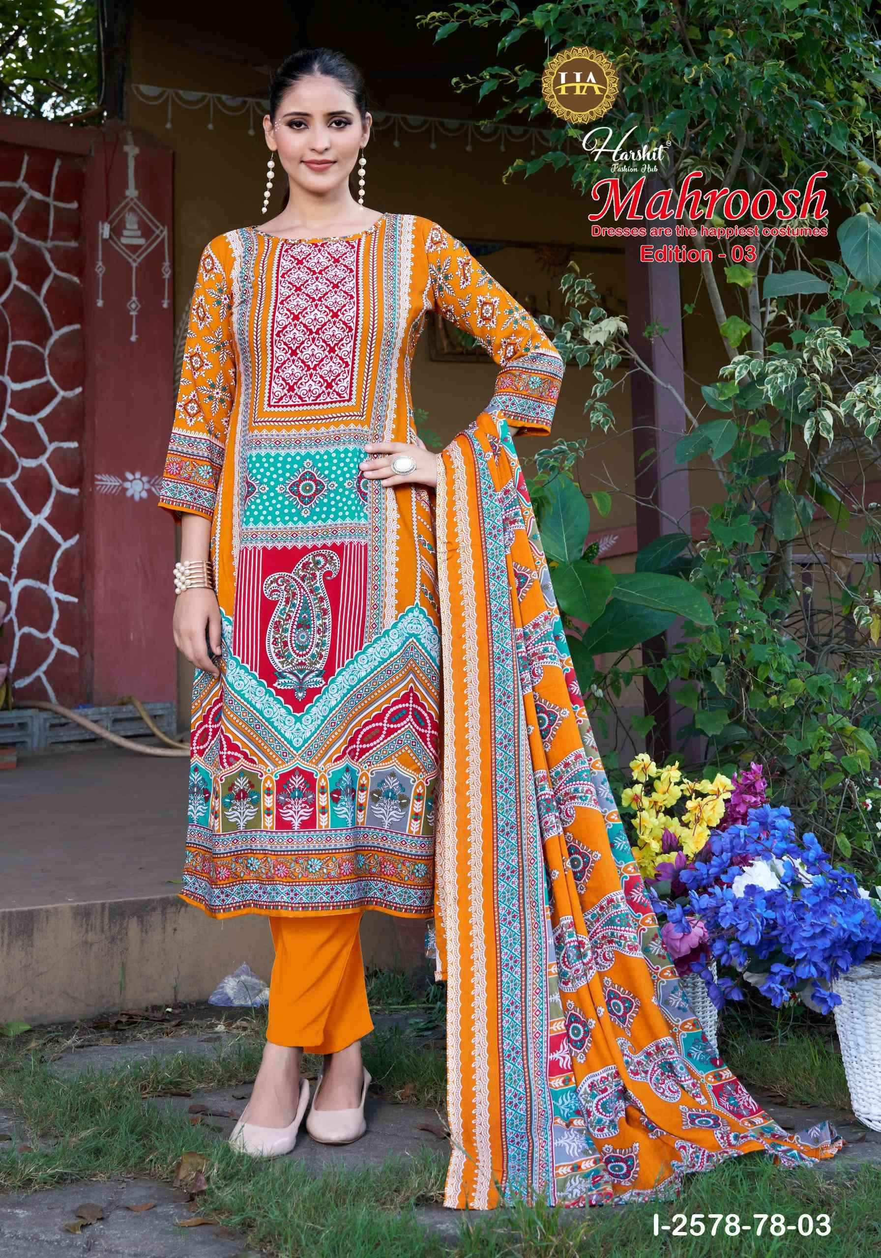 Harshit Mahroosh Edition 3 Designer Printed Rayon Dress Material Wholesale Price ( 6 Pcs Catalog )