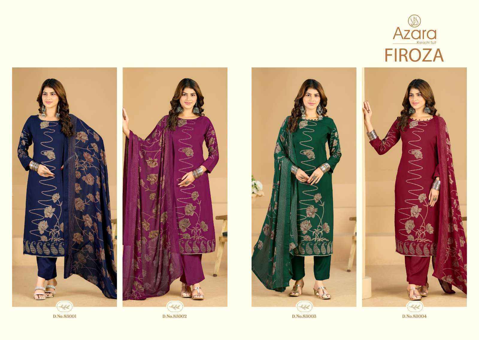 Radhika Fashion Azara Firoza Viscose Rayon Dress Material Wholesale Price ( 4 Pcs Catalog )