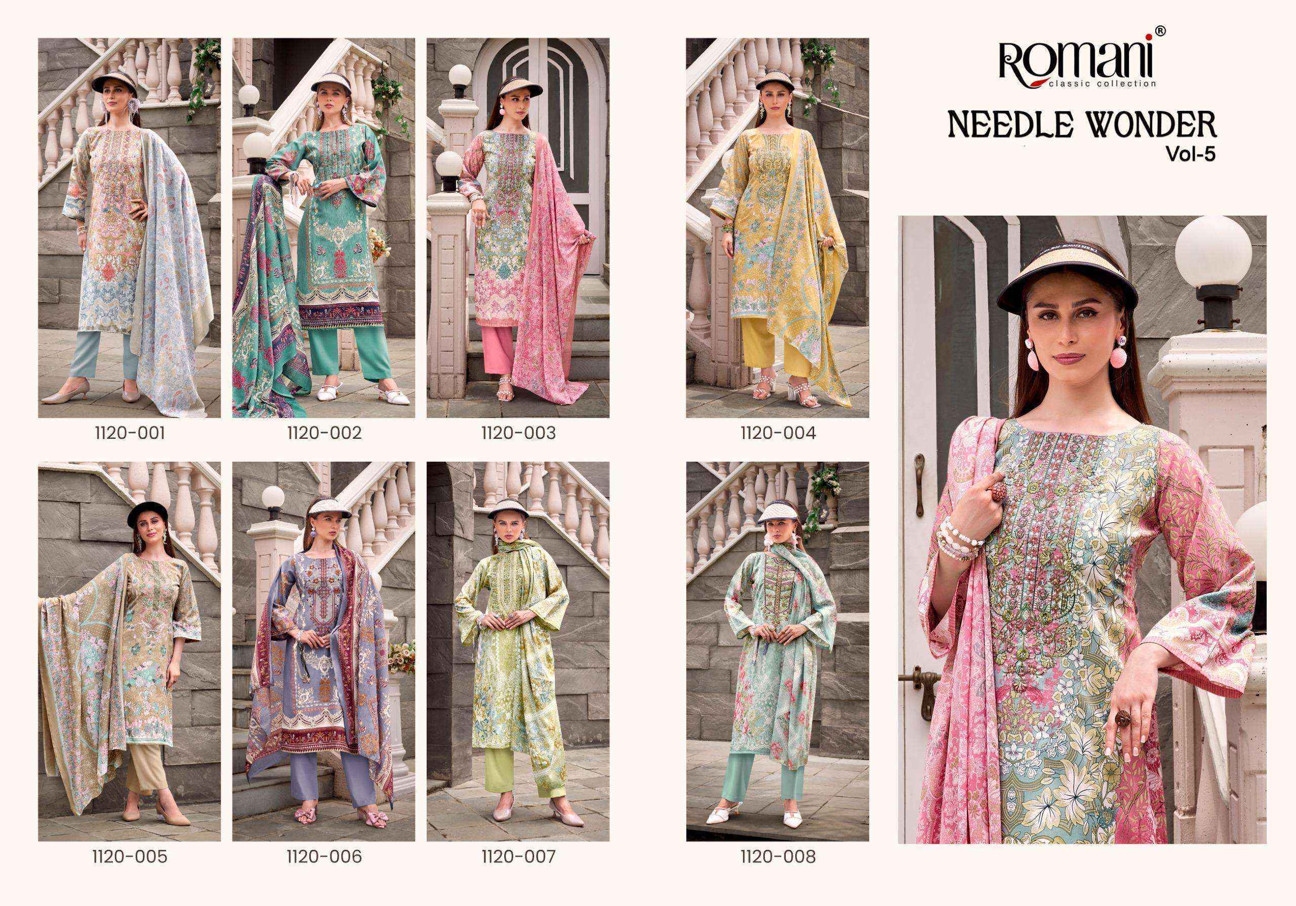 Romani Needle Wonder Vol 5 Cotton Dress Material Wholesale Price ( 8 Pcs Catalog )