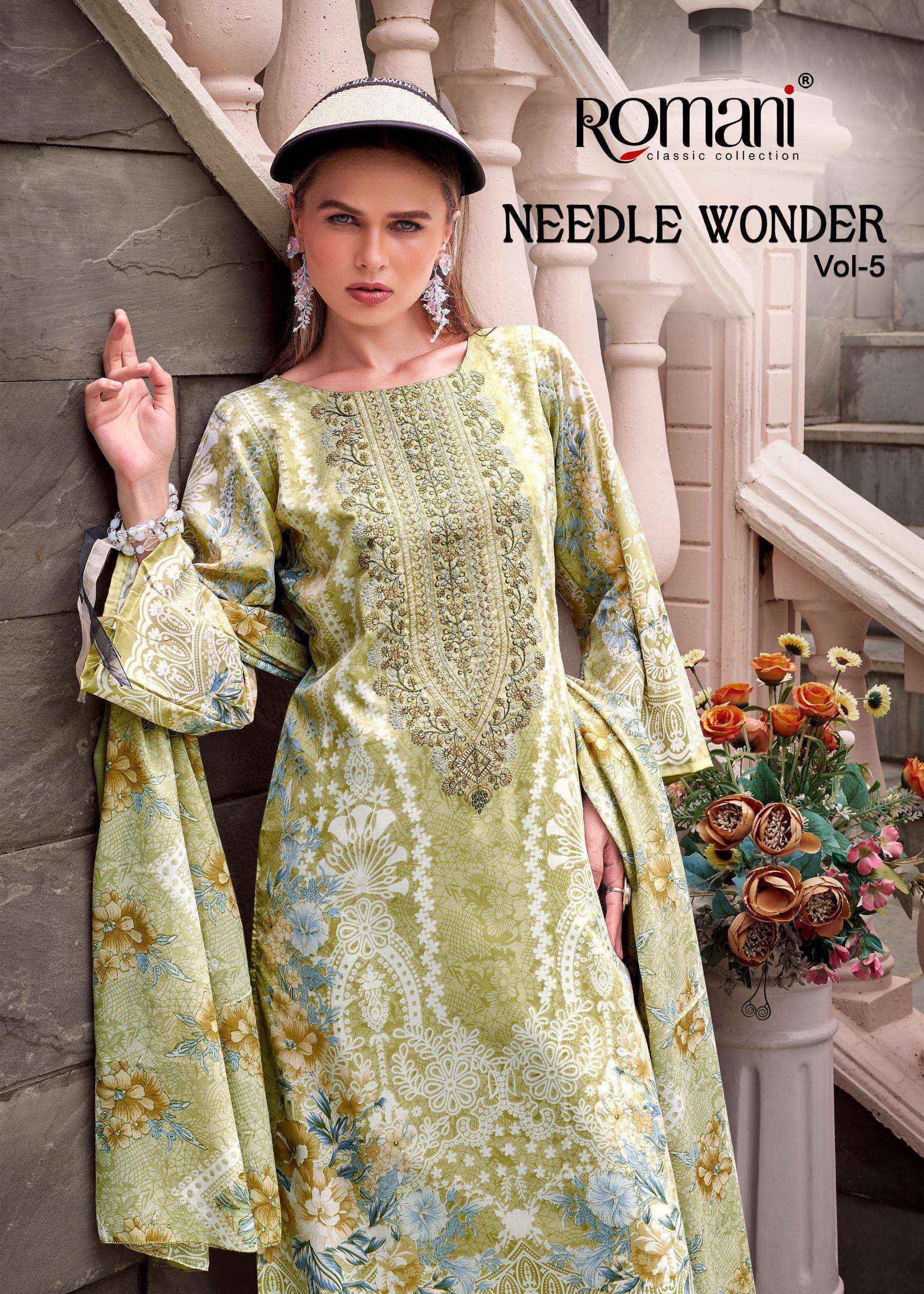 Romani Needle Wonder Vol 5 Cotton Dress Material Wholesale Price ( 8 Pcs Catalog )