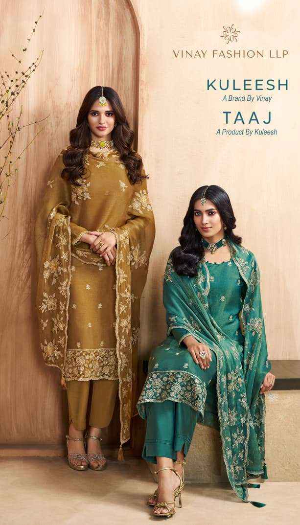 Vinay Fashion Kuleesh Taaj Fancy Silk Latest Ddesigns Dress Material Wholesale Price ( 4 Pcs Catalog )