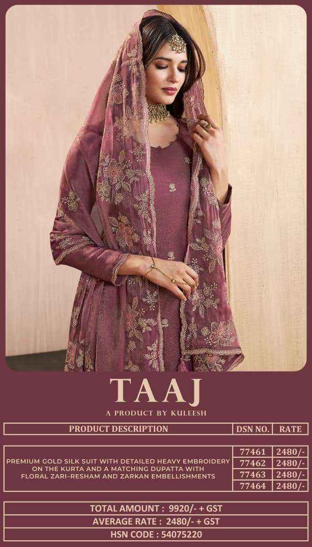 Vinay Fashion Kuleesh Taaj Fancy Silk Latest Ddesigns Dress Material Wholesale Price ( 4 Pcs Catalog )