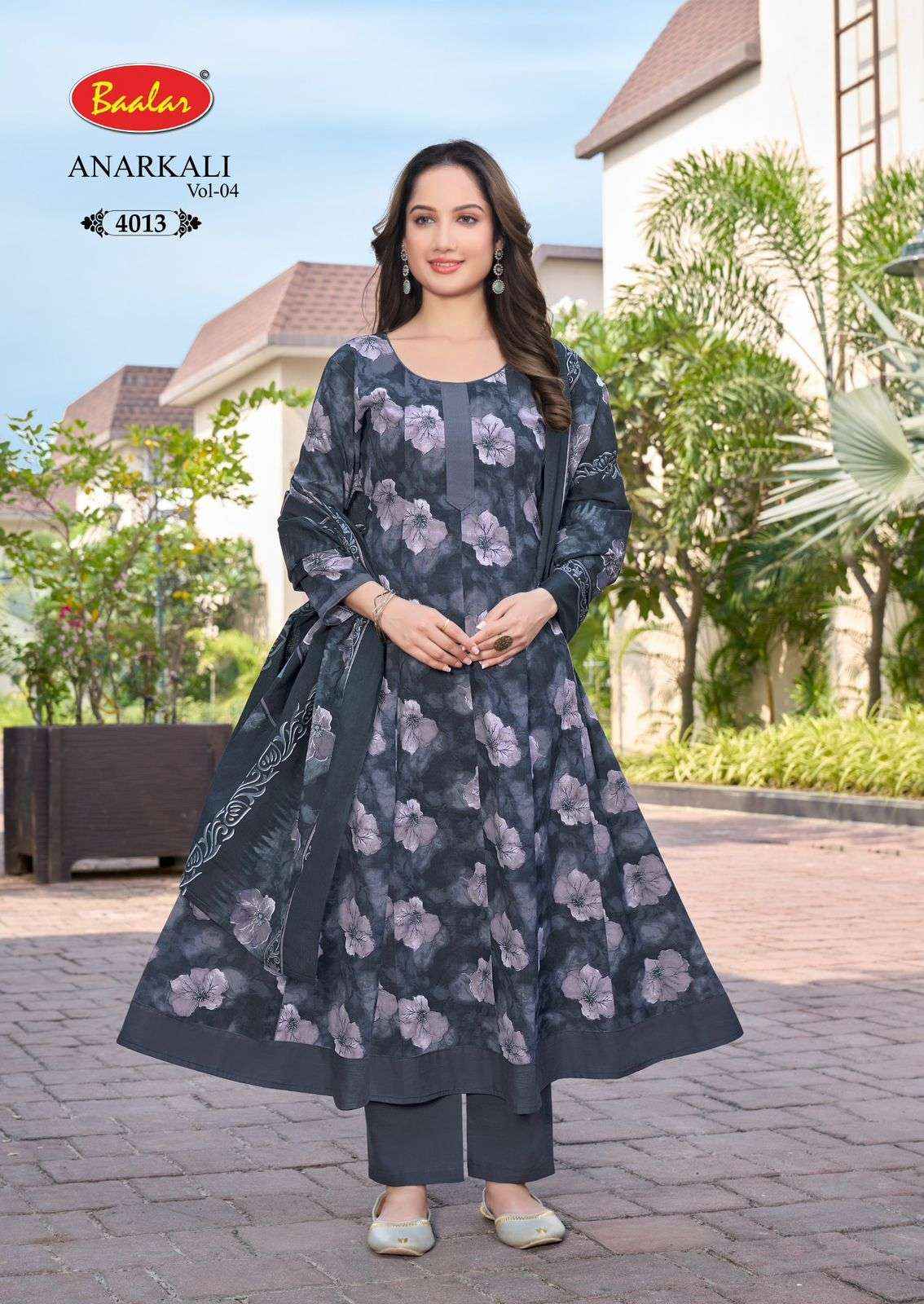 Baalar Anarkali Vol 4 Cotton Anarkali Top Bottom Dupatta Dupatta Set Collection ( 10 Pcs Catalog )